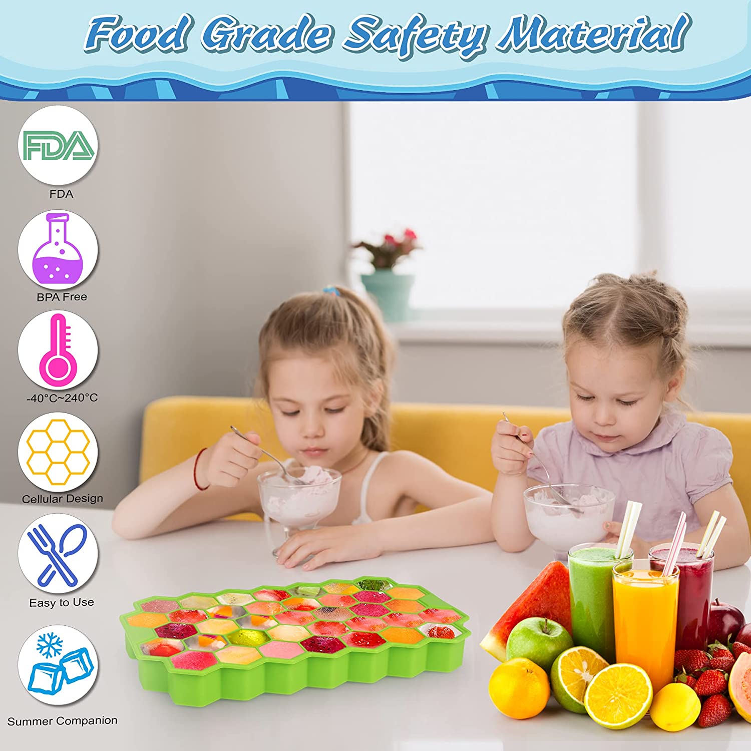 2 Pcs Ice Cube Tray with Lid, Soft Silicone