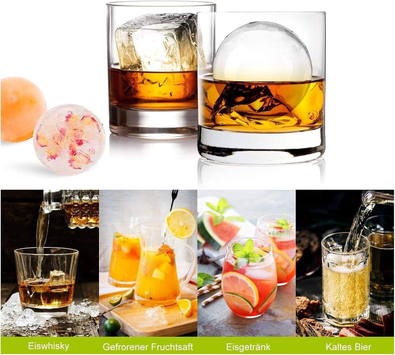 Large Ice Cube Moulds & Ice Ball Maker with Funnel