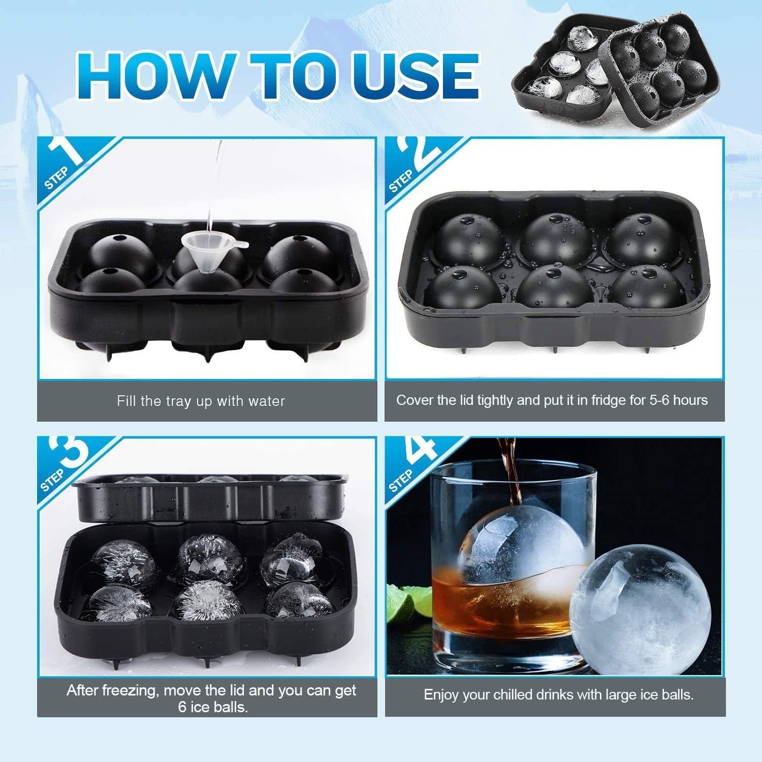 Large Ice Cube Moulds & Ice Ball Maker with Funnel