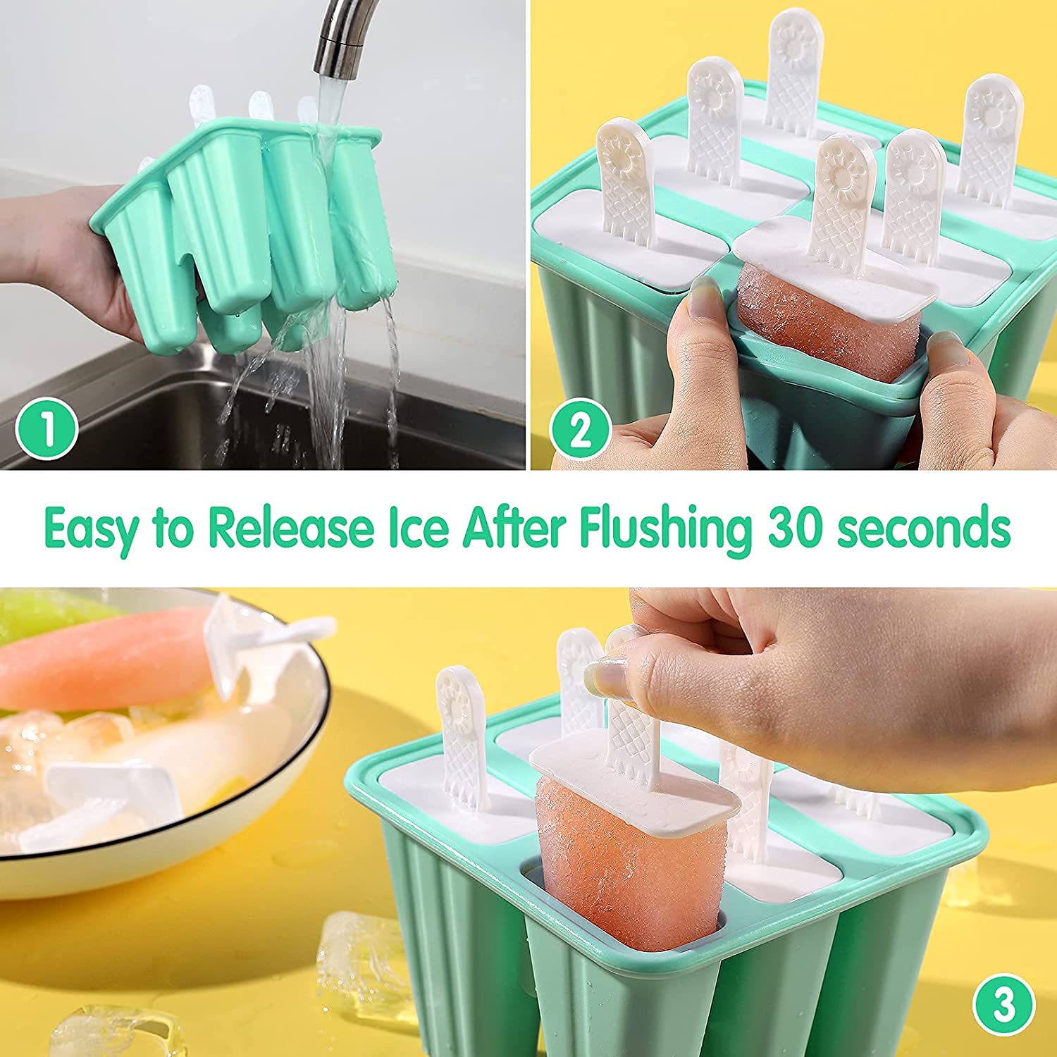 Ice Lolly Moulds with Sticks, 6 Cavities Popsicle Mould, Food Grade Silicone, BPA-Free  ﻿