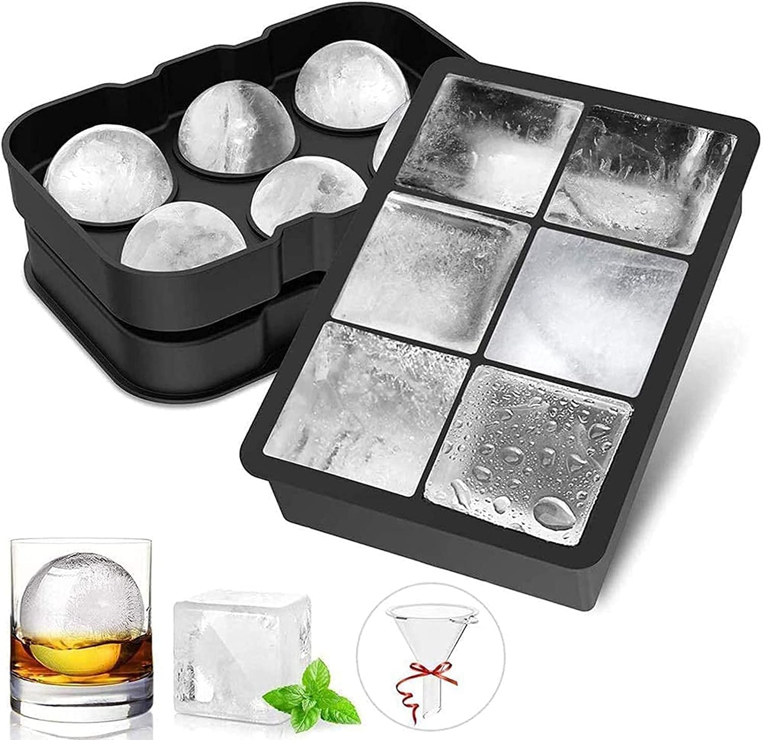 Large Ice Cube Moulds & Ice Ball Maker with Funnel