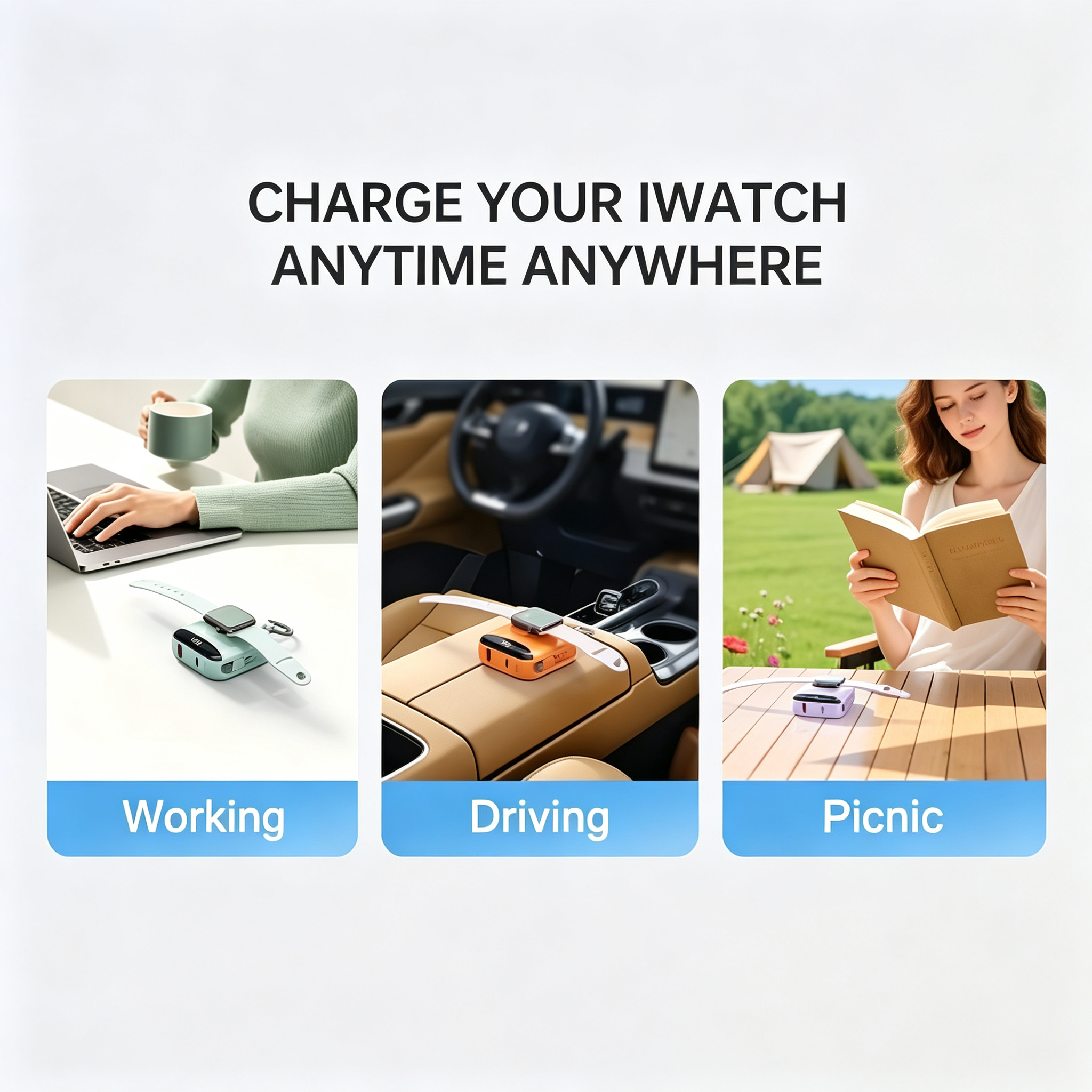 Hcelet 10000mAh 3-in-1 Portable Power Bank with Wireless and Fast Charging