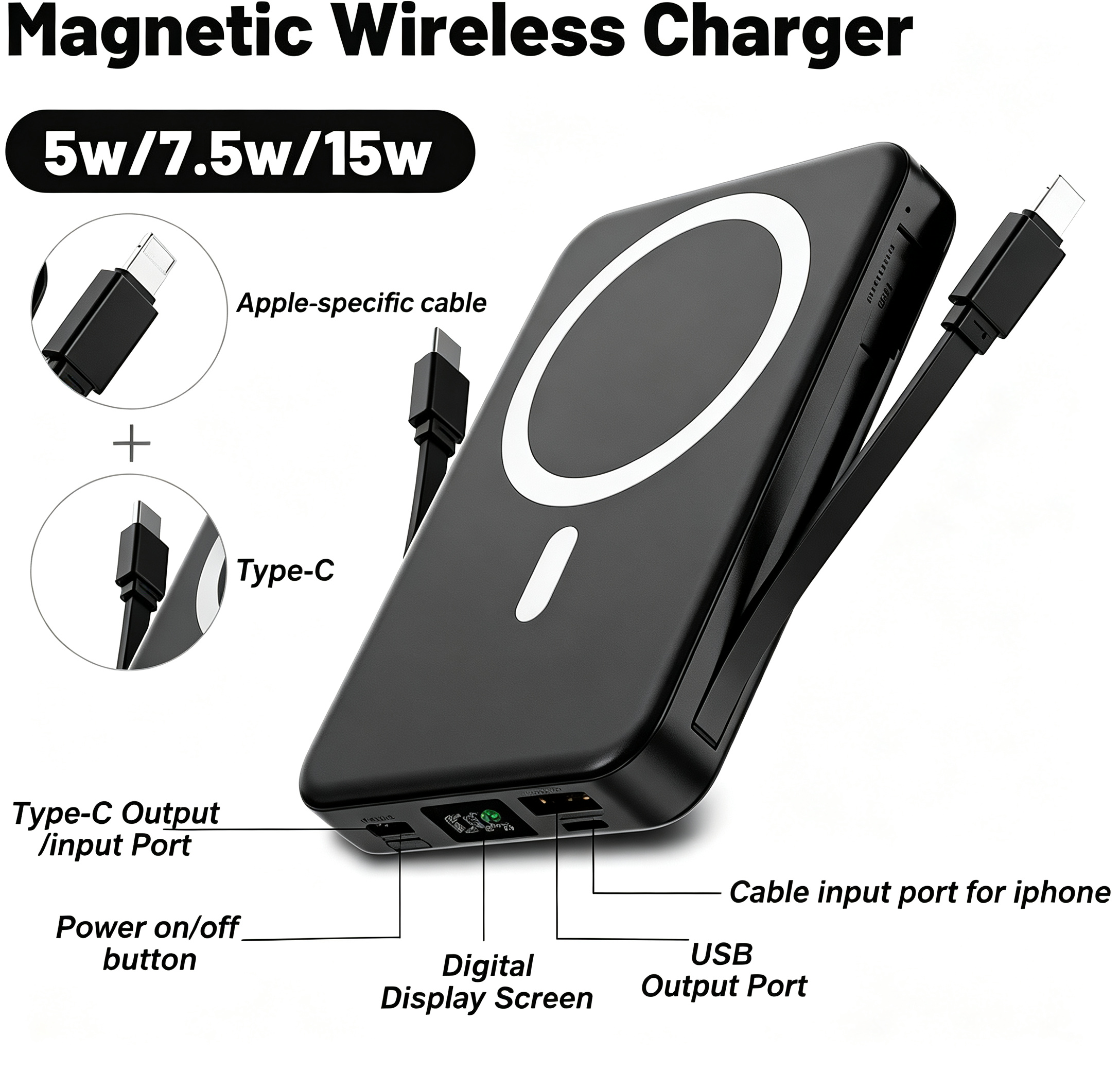Magnetic Portable 10000mAh Wireless Fast Charger PD 22.5W