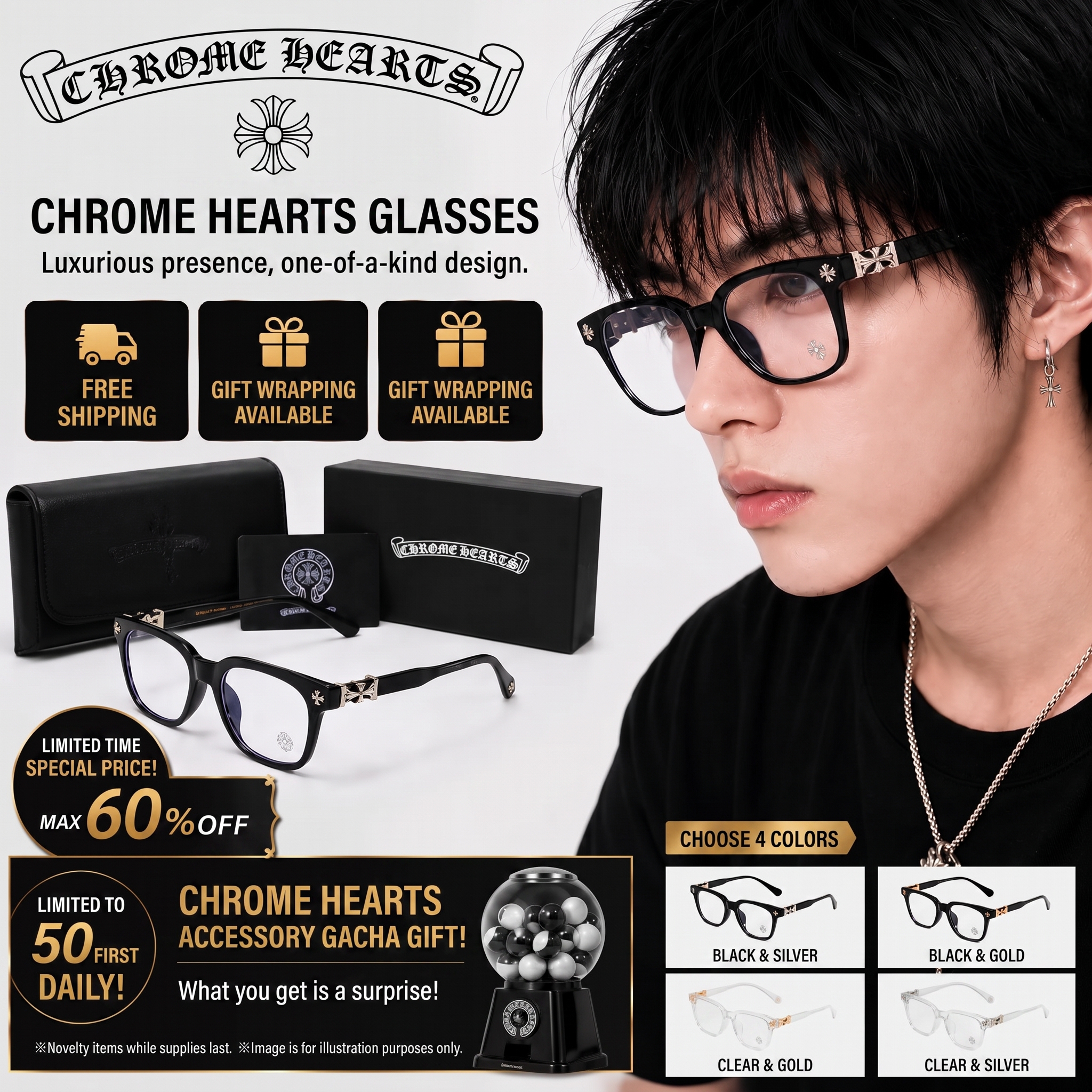 Vintage Black Square Eyeglasses | Cross Metal Decor Blue Light Blocking Glasses for Men Women