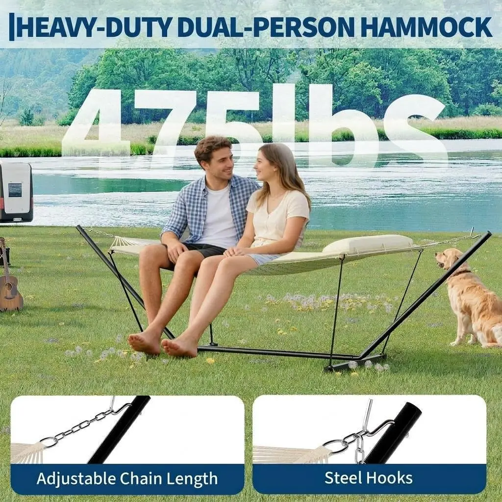 Portable Double Hammock with Stand for Outdoor Relaxation