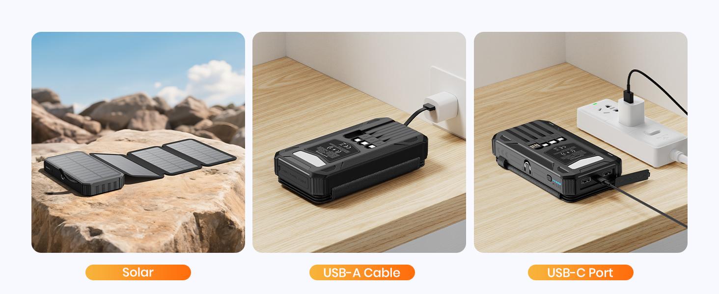 SOARAISE 48000mAh Solar Charger Power Bank, Wireless Portable Charger with 4 Built-in Cables & 7 Outputs,15W Fast Charging Portable Power Bank with USB C, Battery Pack with Flashlight for All Mobile Devices,back to school,back to school haul