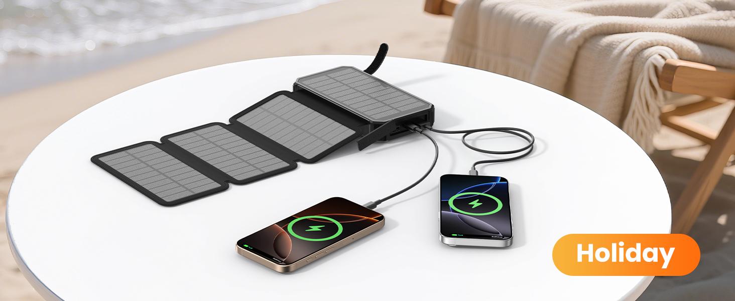 SOARAISE 48000mAh Solar Charger Power Bank, Wireless Portable Charger with 4 Built-in Cables & 7 Outputs,15W Fast Charging Portable Power Bank with USB C, Battery Pack with Flashlight for All Mobile Devices,back to school,back to school haul