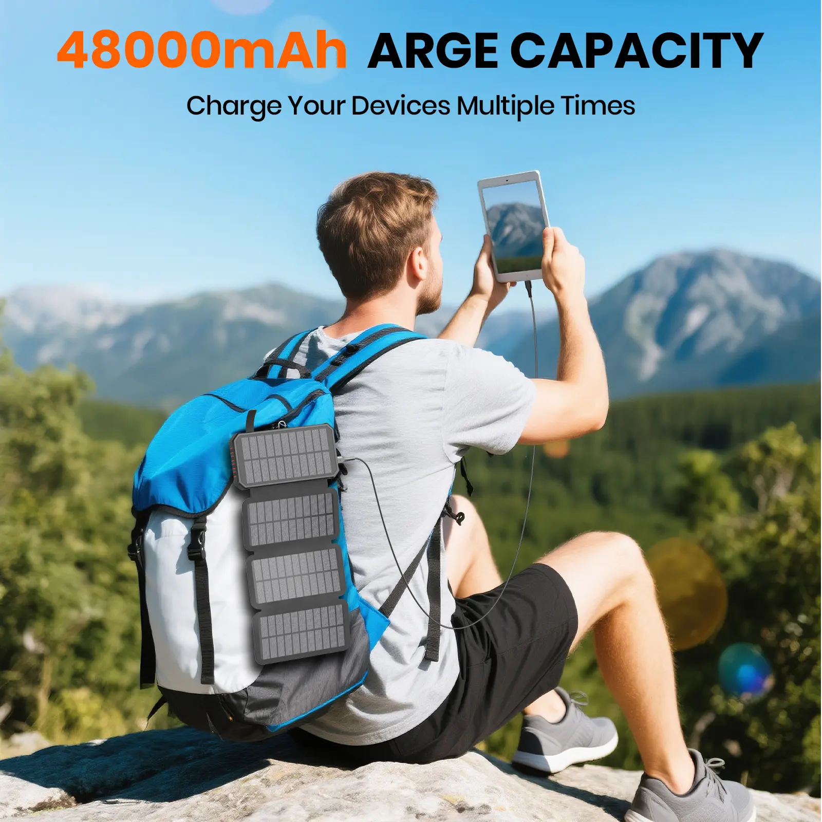 48000mAh Solar Power Bank, Wireless Charger with 7 Outputs