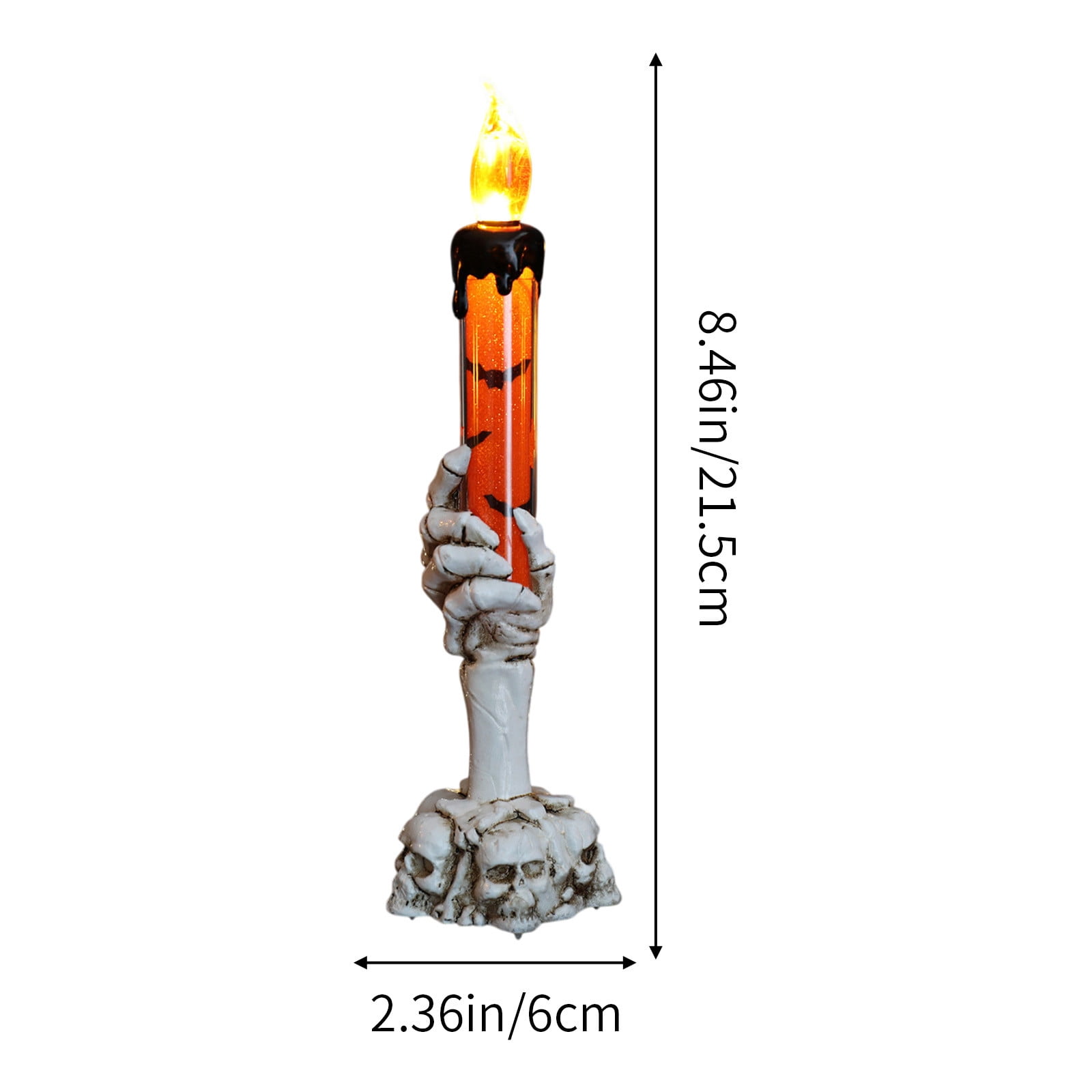 Twfbrm Halloween Candle Light, Halloween Decorations Flameless Taper Candle with Skeleton Hand Holder, Battery Operated LED Flickering Candles Dripping Wax Effect Pillar Candles for Party Wedding