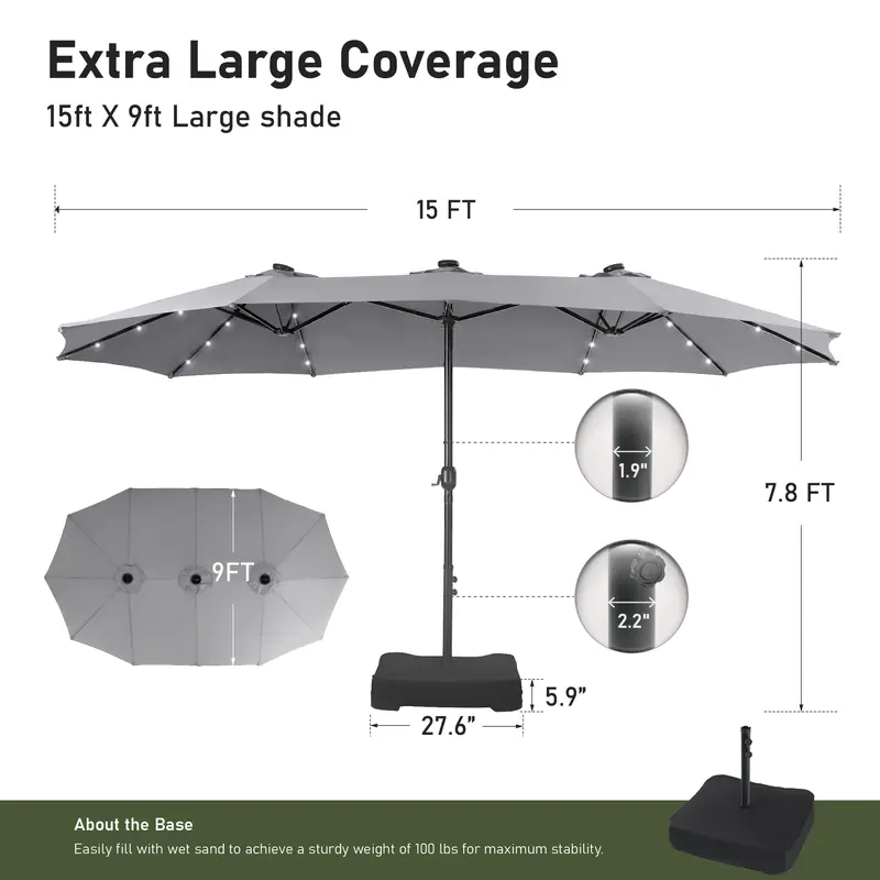 DealsForYouDays PHIVILLA 15FT Outdoor Patio Umbrella with LED Light