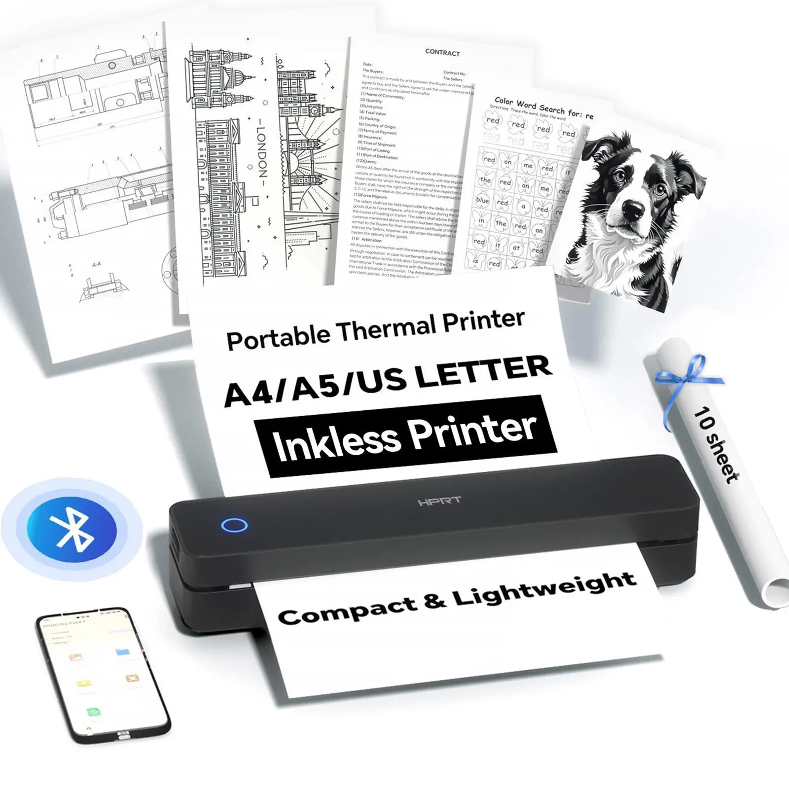 Inkless Portable Bluetooth Thermal Printer for Travel