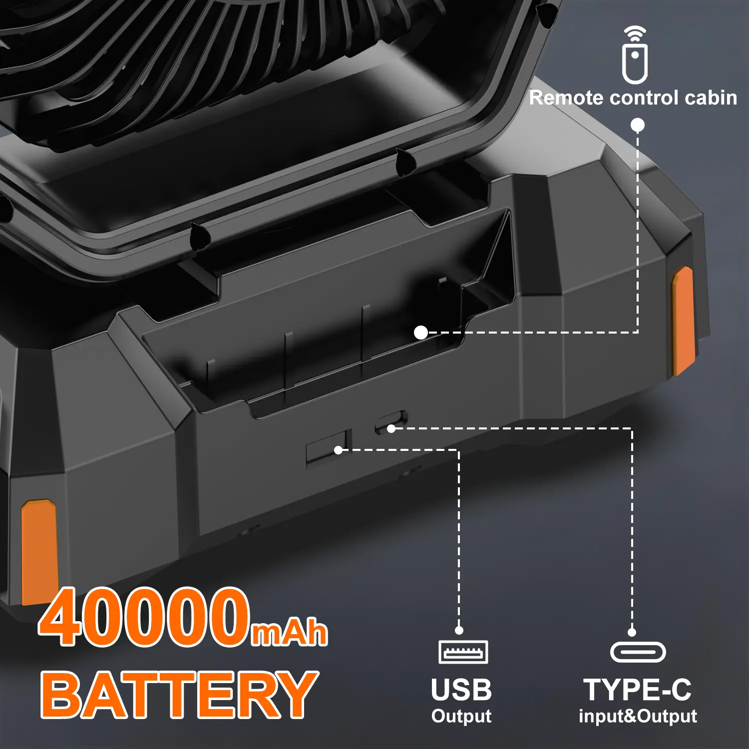 20000mAh Portable Camping Fan with Remote & LED Light