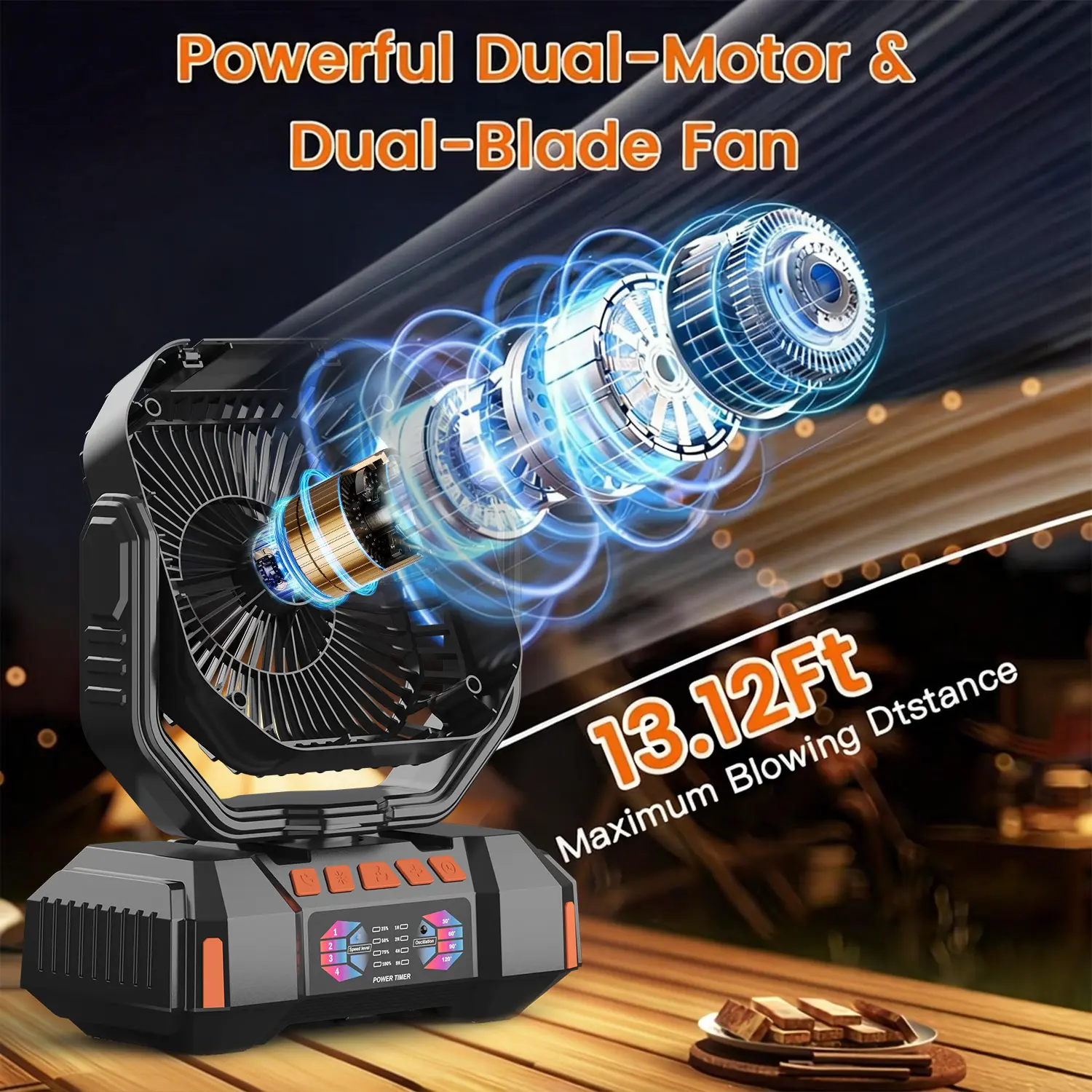 20000mAh Portable Camping Fan with Remote & LED Light