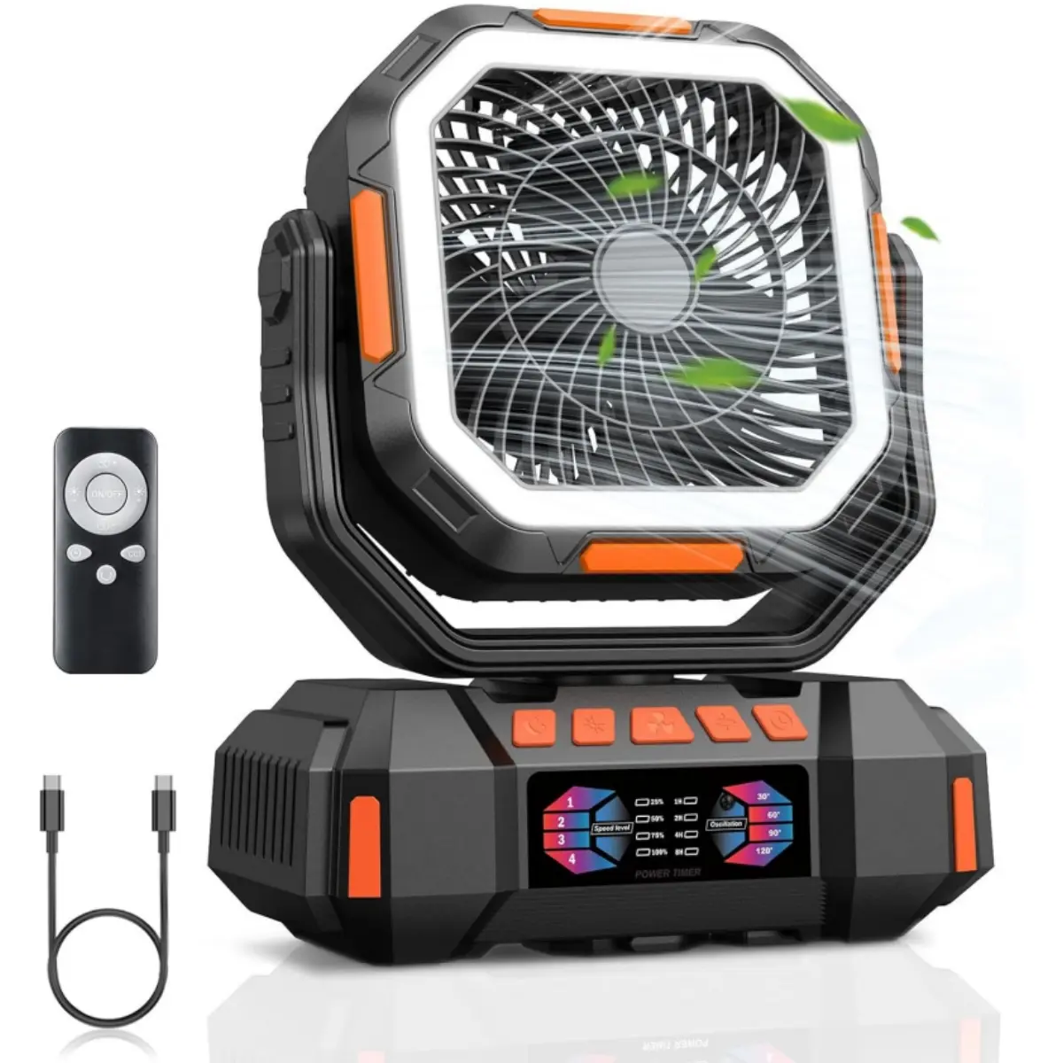 20000mAh Portable Camping Fan with Remote & LED Light