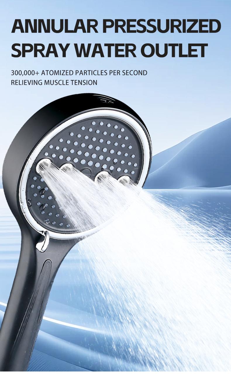 Powerful 6-Mode Handheld Shower Head High Pressure Water Spray with Rainfall Massage Pulse Spray Hybrid Bubble Patterns Premium ABS Material Wall Mount Showerhead Modern Bathroom Upgrade Ideal Summer Shower Accessory Perfect Holiday Gift