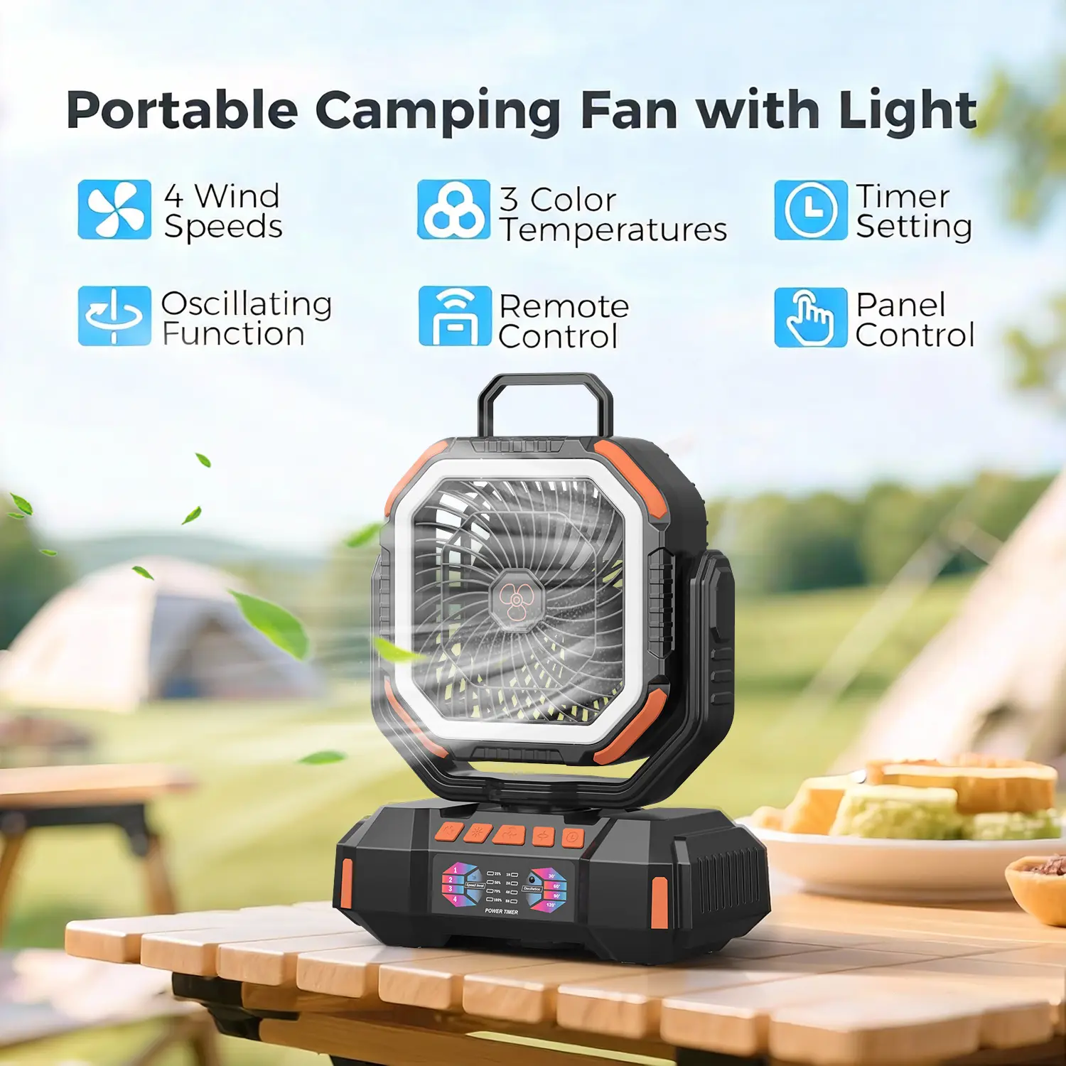 20000mAh Portable Camping Fan with Remote & LED Light