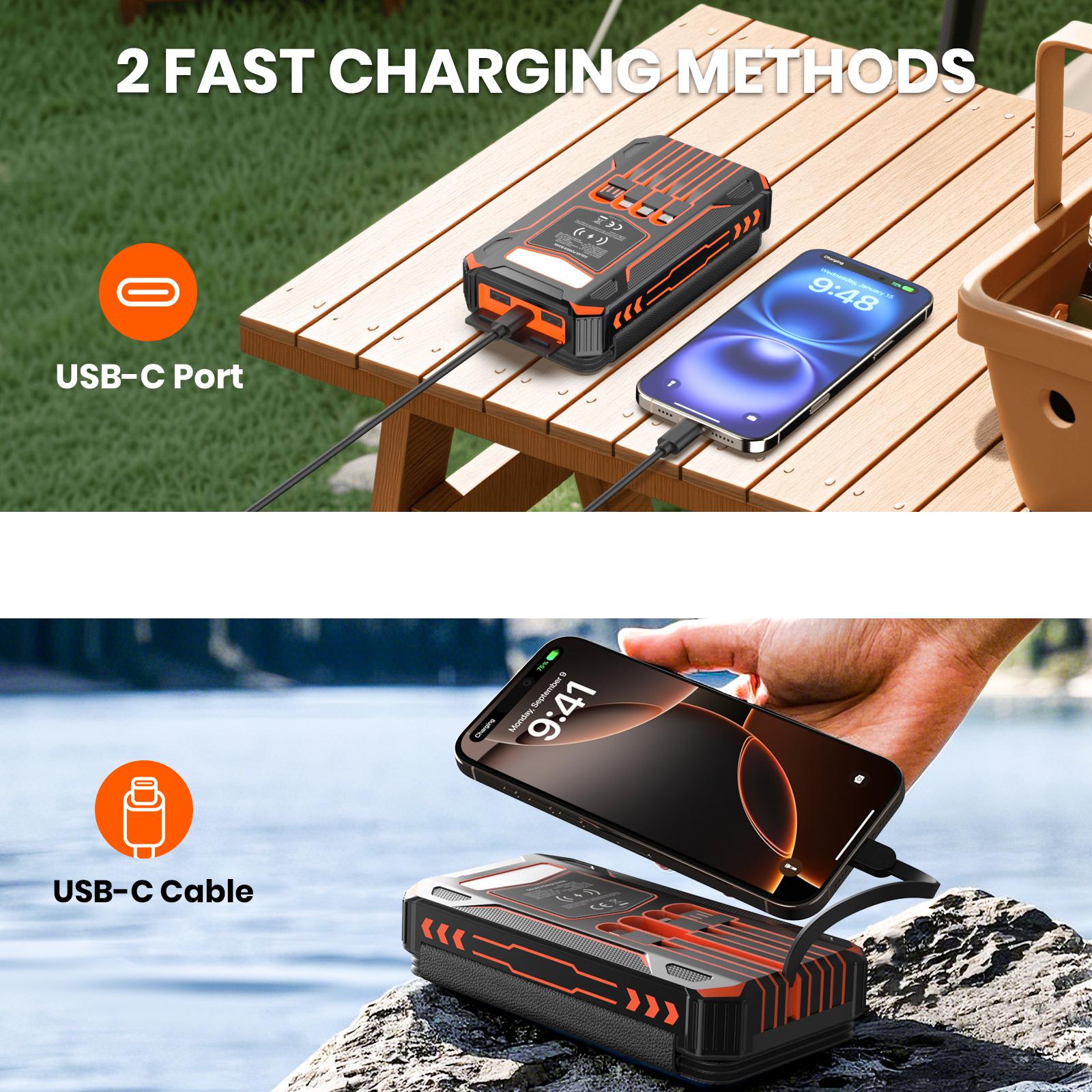 SOARAISE 48000mAh Solar Charger Power Bank, Wireless Portable Charger with 4 Built-in Cables & 7 Outputs,15W Fast Charging Portable Power Bank with USB C, Battery Pack with Flashlight for All Mobile Devices,back to school,back to school haul