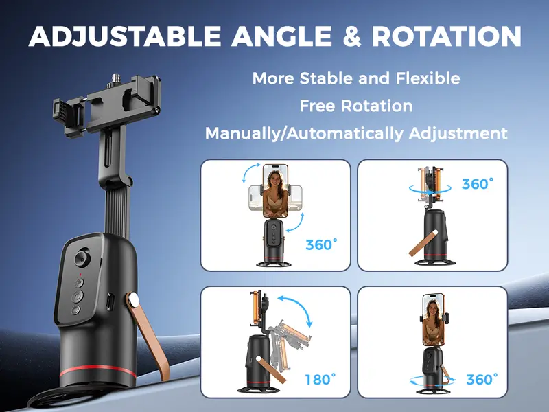 360-Degree Auto Face Tracking Phone Tripod Mount, Hands-Free Phone Holder with Gesture Control, Vlogging Equipment, Smartphone Camera Accessories, Selfie Accessories 360-Degree Auto Face Tracking Phone Tripod Mount, Hands-Free Phone Holder with Gesture Control, Vlogging Equipment, Smartphone Camera Accessories, Selfie Accessories