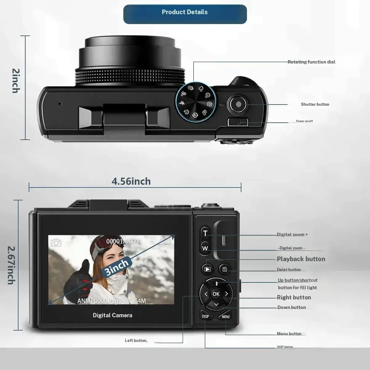 4K Digital Camera, 64MP Vlogging Camera with 180° Flip Screen, 18X Digital Zoom, Compact Point and Shoot Camera, Portable Mini Camera for Teens, Beginners, Gift, 4 Colors Black/White/Green/Brown