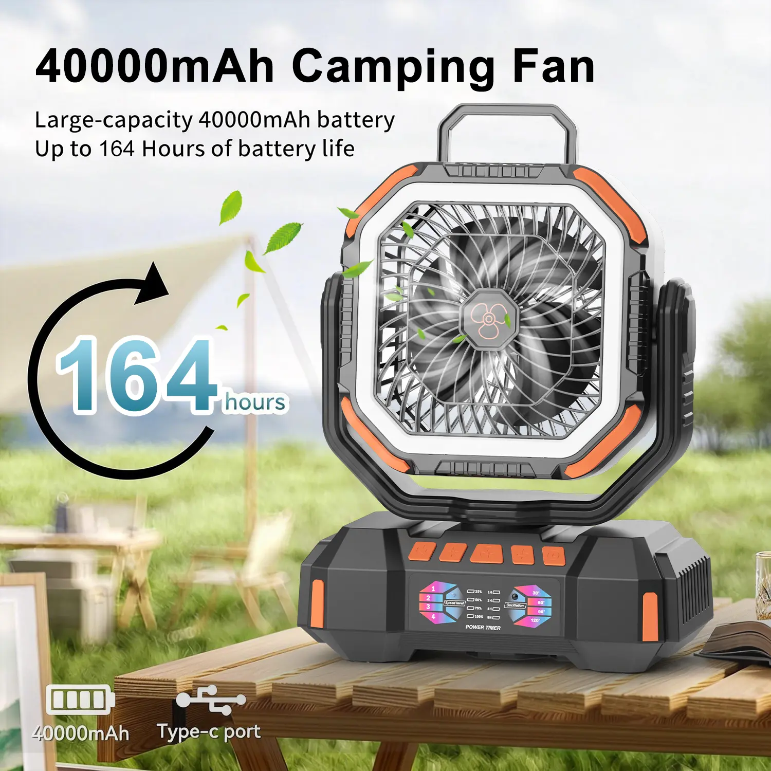 20000mAh Portable Camping Fan with Remote & LED Light