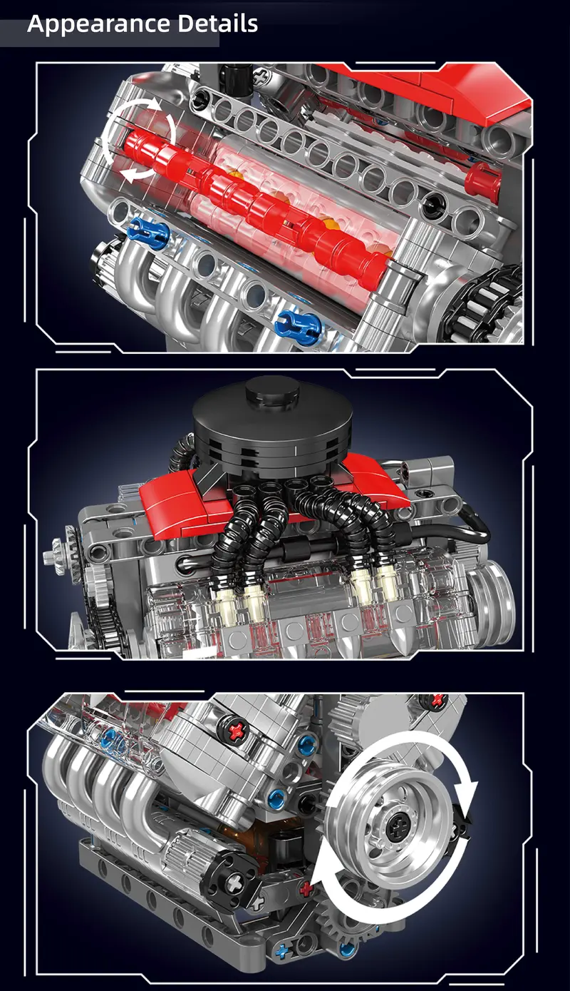 Electric V8 Engine Building Block Toy Kit - 488pcs Unisex DIY Bricks & Parts, Gear-Operated Functional STEM Learning Model for Mechanical Enthusiasts, Ages 14+ Teen Boy Gift, Toys for Grown Ups Electric V8 Engine Building Block Toy Kit - 488pcs Unisex DIY Bricks & Parts, Gear-Operated Functional STEM Learning Model for Mechanical Enthusiasts, Ages 14+ Teen Boy Gift, Toys for Grown Ups