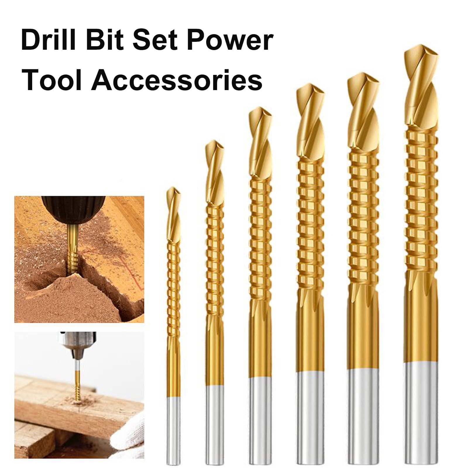Drill Bit Set, Twist Drill Bits, Power Tool Accessories, 6Pcs Titanium Coated Carbon Steel Drill Bit Kit, 135° Split Point Straight Shank Anti-Walk Drilling Tools, Fully Ground Heat Resistant Bits