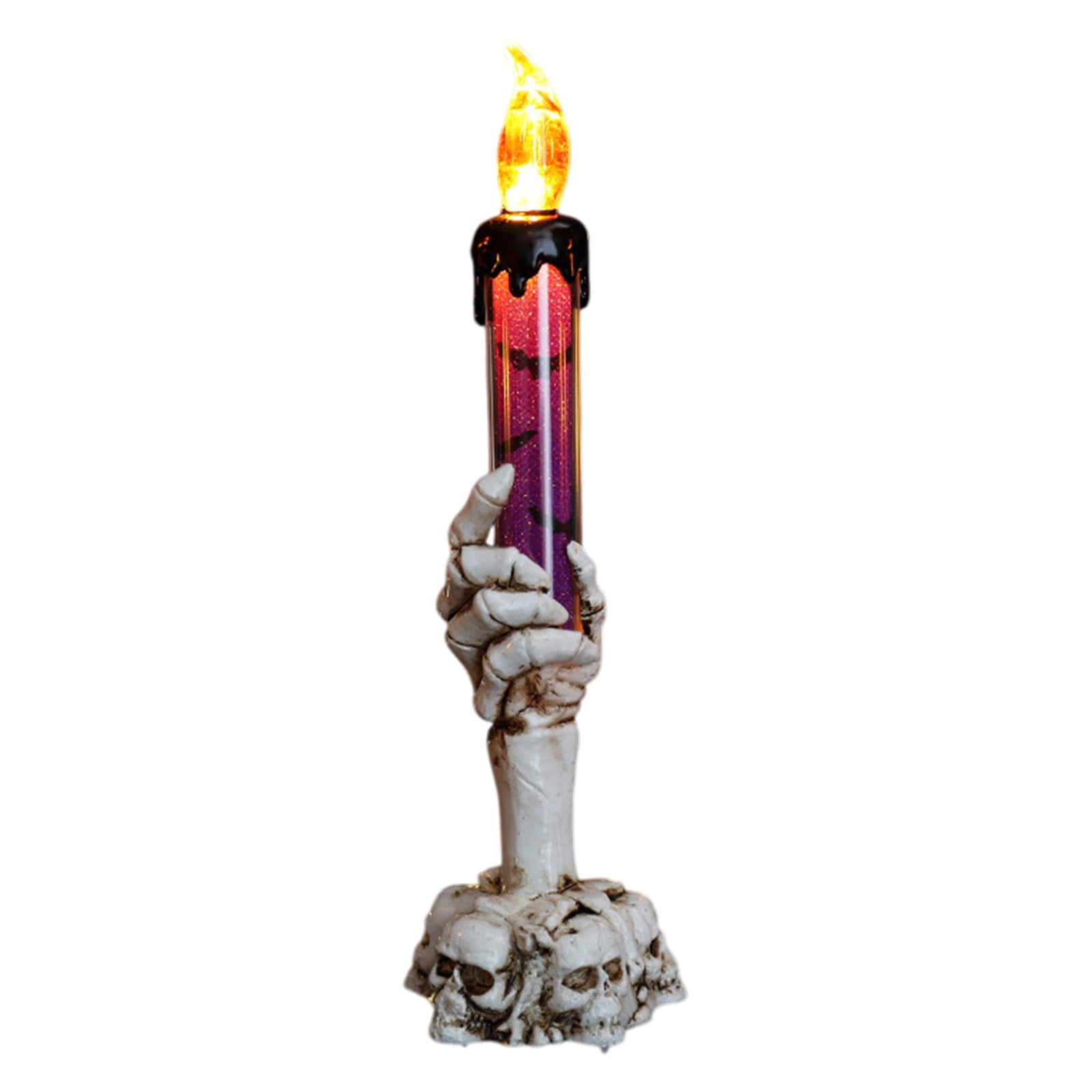 Twfbrm Halloween Candle Light, Halloween Decorations Flameless Taper Candle with Skeleton Hand Holder, Battery Operated LED Flickering Candles Dripping Wax Effect Pillar Candles for Party Wedding