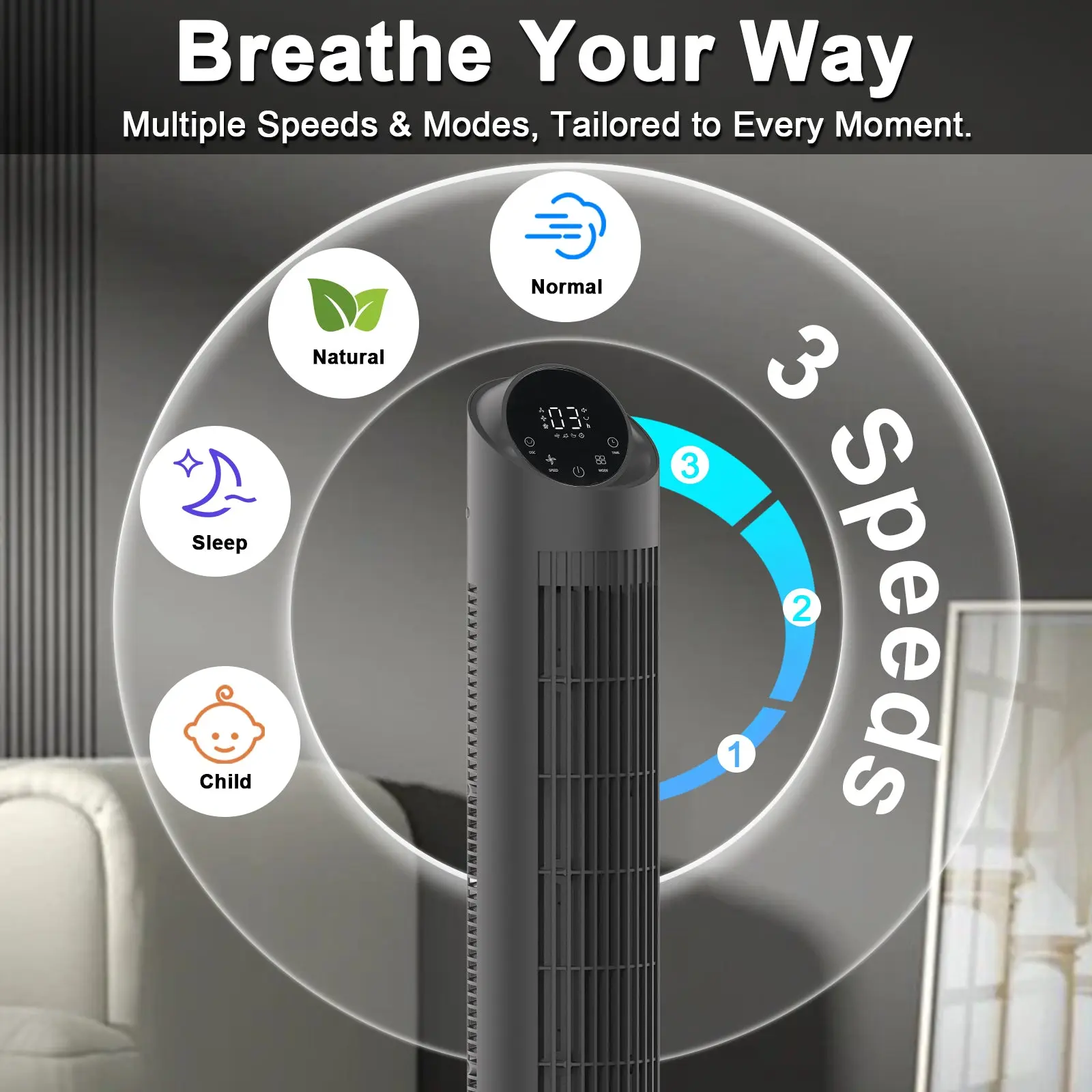 40'' Tower Fan with Oscillation & Quiet Mode