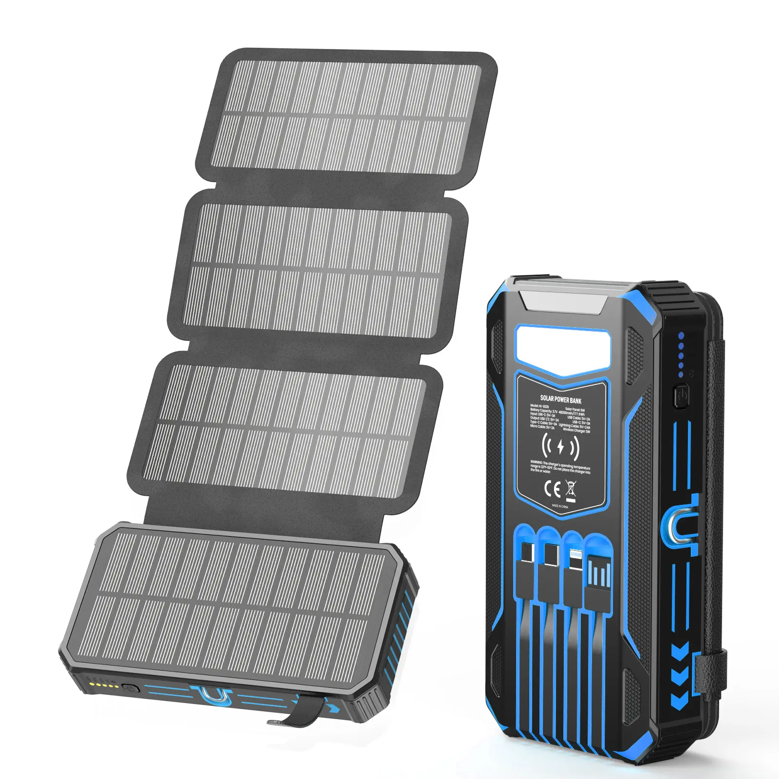 48000mAh Solar Power Bank, Wireless Charger with 7 Outputs
