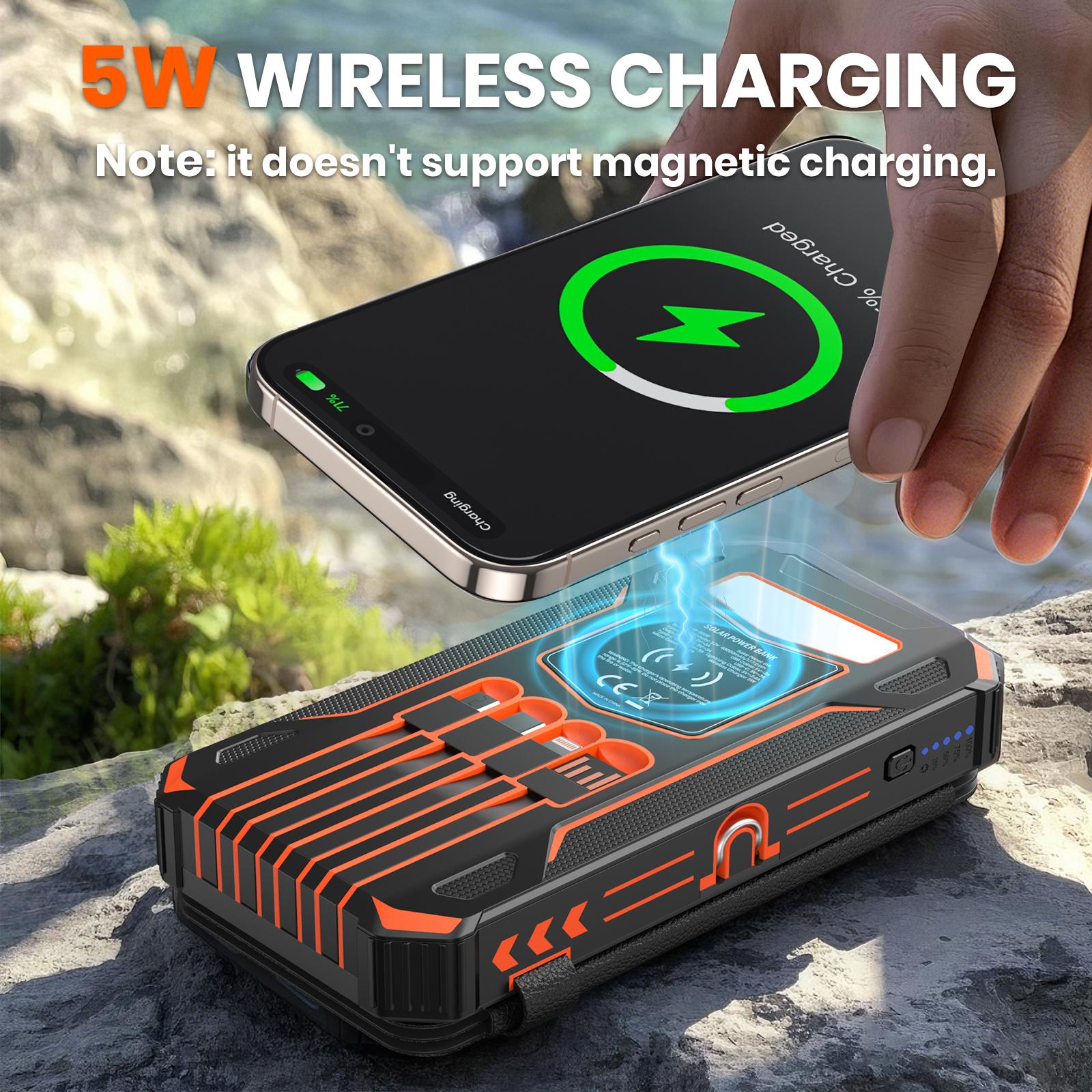 SOARAISE 48000mAh Solar Charger Power Bank, Wireless Portable Charger with 4 Built-in Cables & 7 Outputs,15W Fast Charging Portable Power Bank with USB C, Battery Pack with Flashlight for All Mobile Devices,back to school,back to school haul