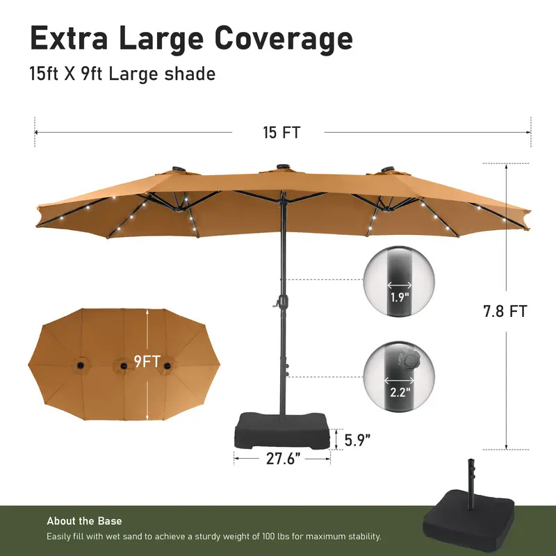 DealsForYouDays PHIVILLA 15FT Outdoor Patio Umbrella with LED Light