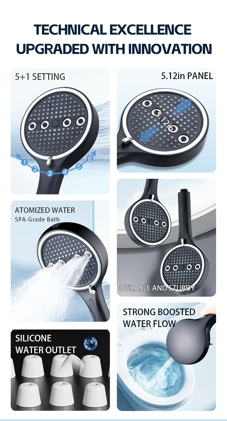Powerful 6-Mode Handheld Shower Head High Pressure Water Spray with Rainfall Massage Pulse Spray Hybrid Bubble Patterns Premium ABS Material Wall Mount Showerhead Modern Bathroom Upgrade Ideal Summer Shower Accessory Perfect Holiday Gift