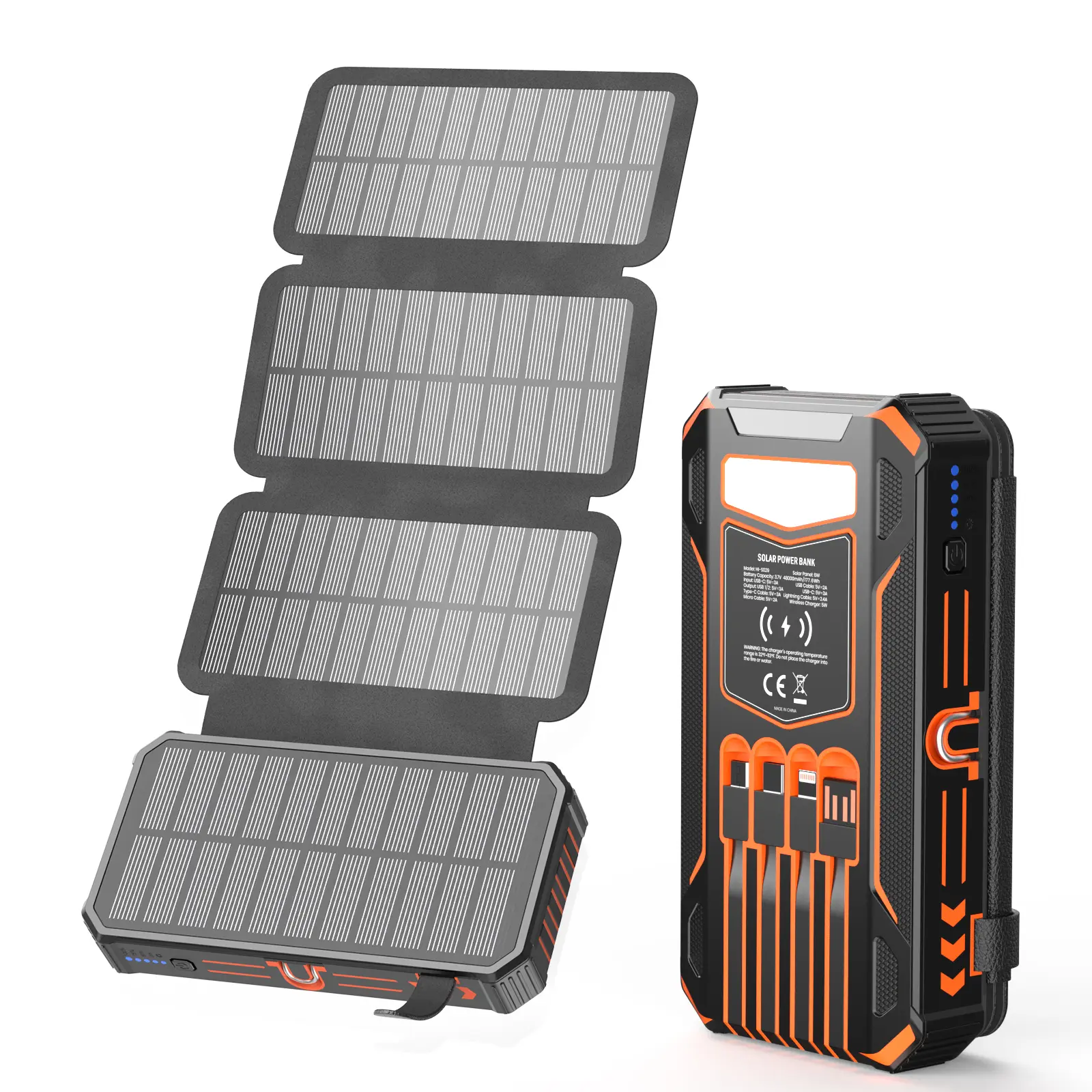 48000mAh Solar Power Bank, Wireless Charger with 7 Outputs