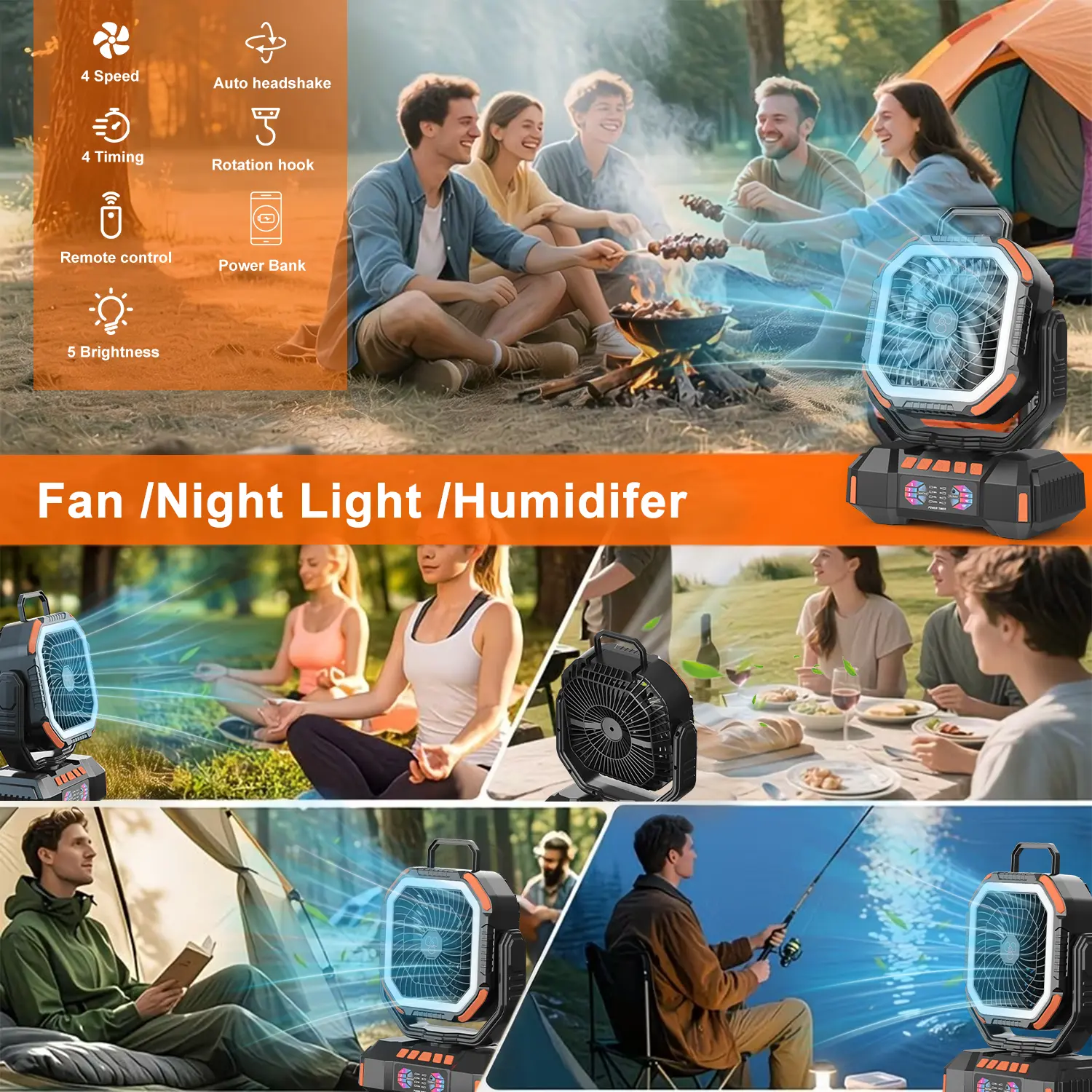 20000mAh Portable Camping Fan with Remote & LED Light