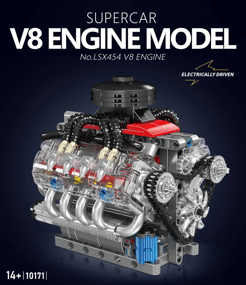Electric V8 Engine Building Block Toy Kit - 488pcs Unisex DIY Bricks & Parts, Gear-Operated Functional STEM Learning Model for Mechanical Enthusiasts, Ages 14+ Teen Boy Gift, Toys for Grown Ups Electric V8 Engine Building Block Toy Kit - 488pcs Unisex DIY Bricks & Parts, Gear-Operated Functional STEM Learning Model for Mechanical Enthusiasts, Ages 14+ Teen Boy Gift, Toys for Grown Ups