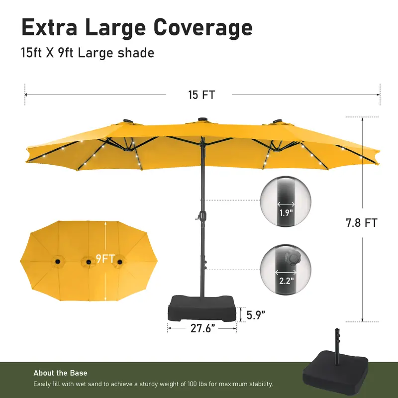 DealsForYouDays PHIVILLA 15FT Outdoor Patio Umbrella with LED Light