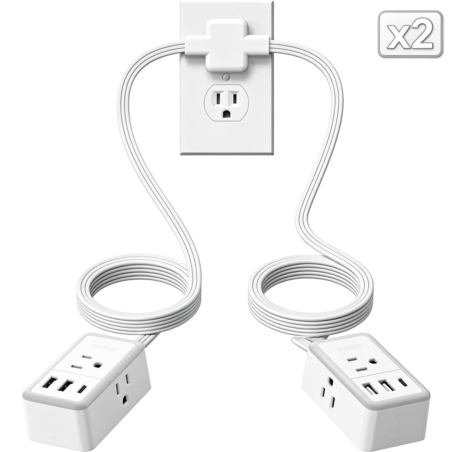 Twin Extension Cord Splitter 12 FT, with 6ft Dual Extension Cord on Each Side 3 Widely Outlets, Double Extension Cord for Home Office Dorm Room