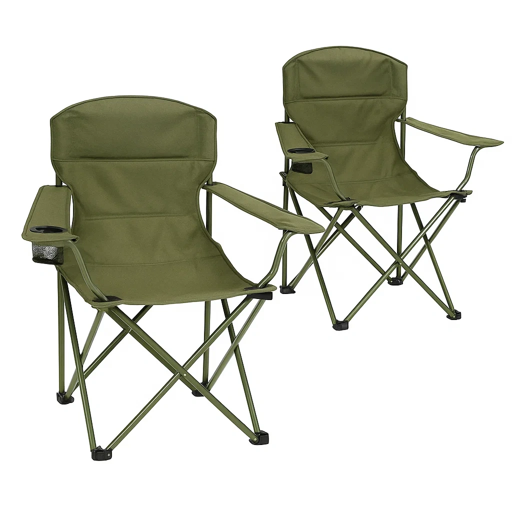 Lot de 2 chaises de camping pliantes en métal et tissu vert-Cozyvuno