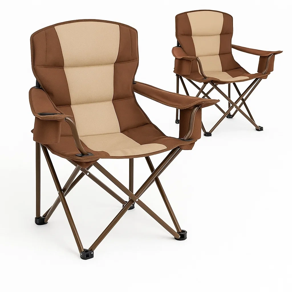 Lot de 2 chaises pliantes de camping en polyester marron et beige-Cozyvuno