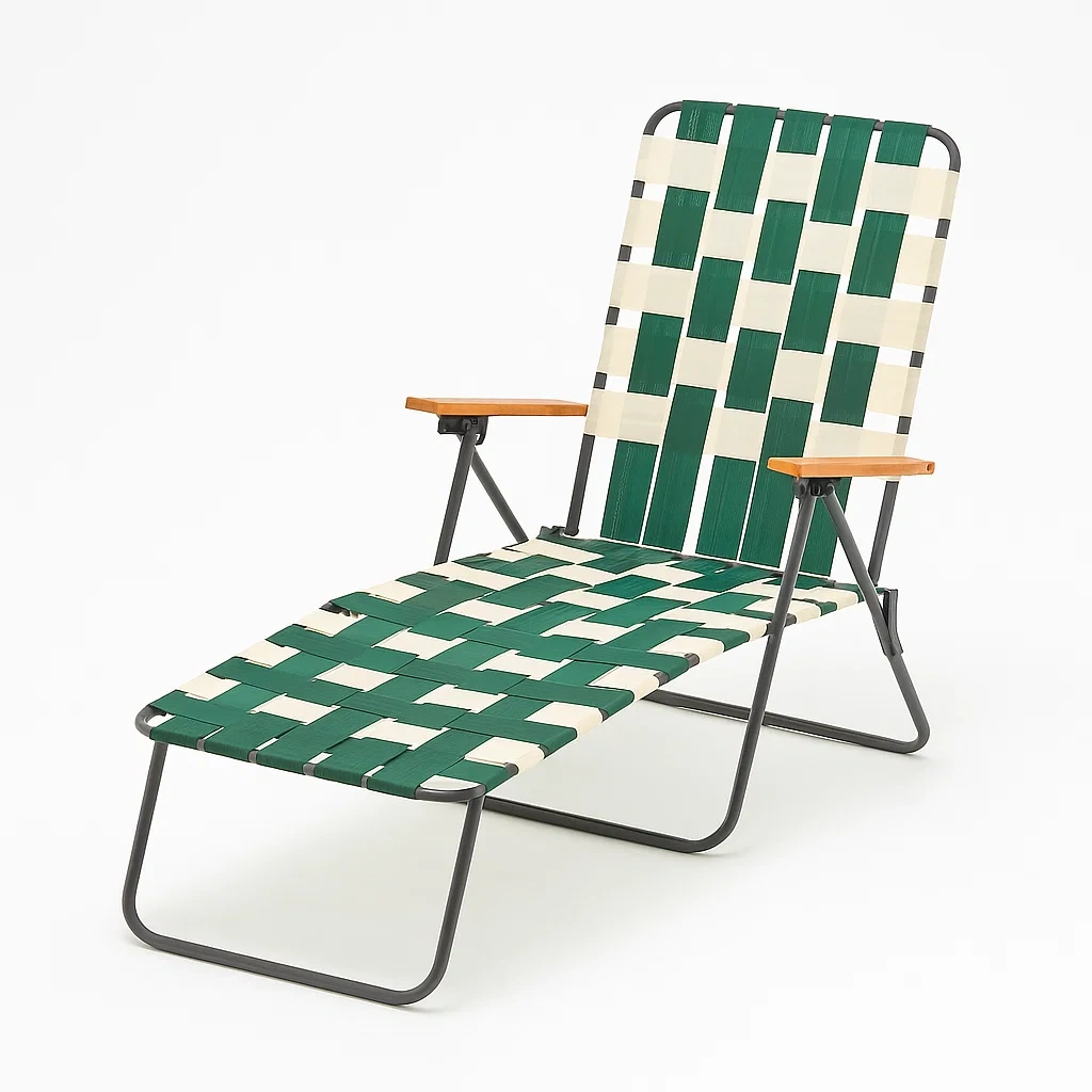 Chaise Longue Pliante en Acier et Polyester Tressé Vert et Blanc-Cozyvuno