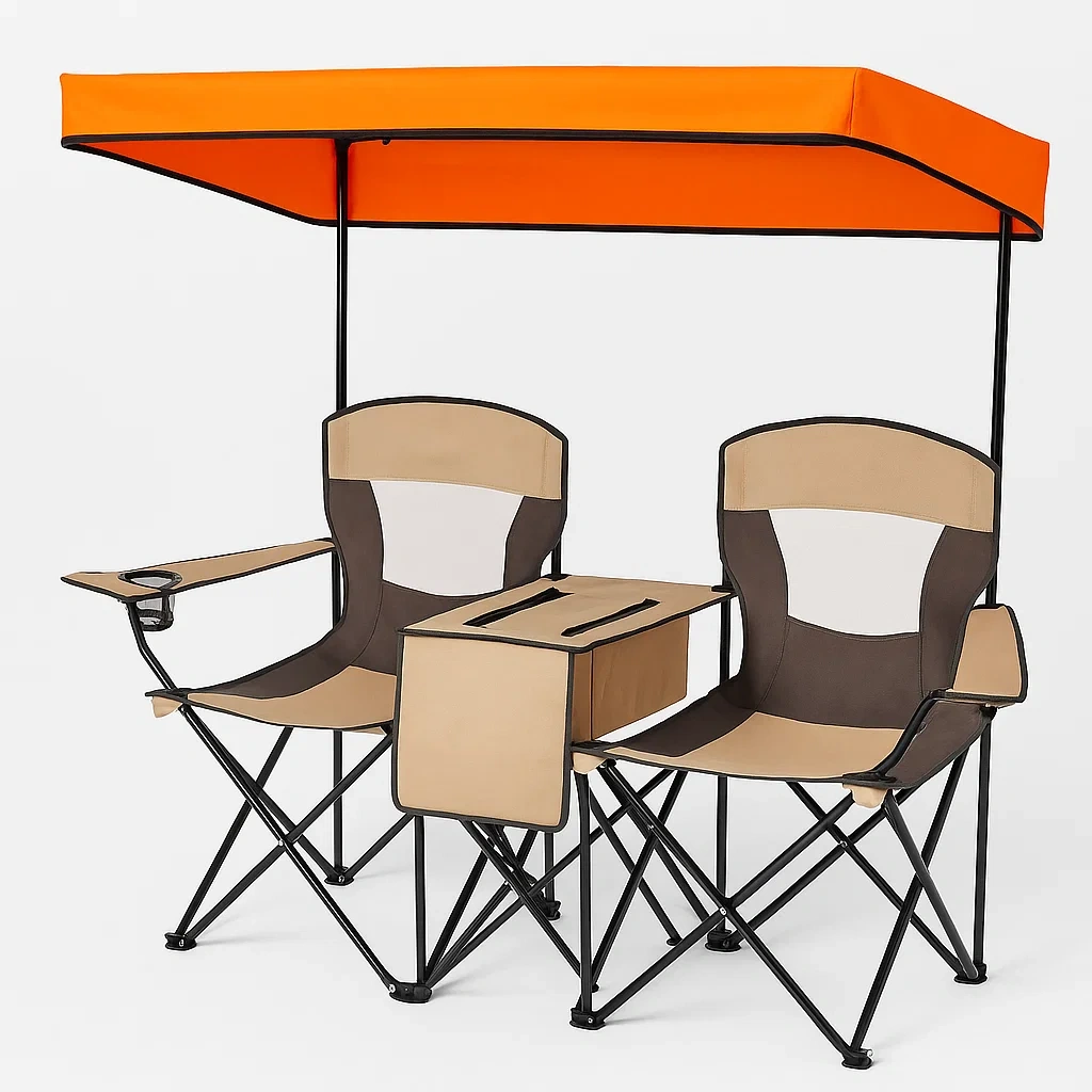 Double fauteuil pliant avec pare-soleil en polyester-Cozyvuno