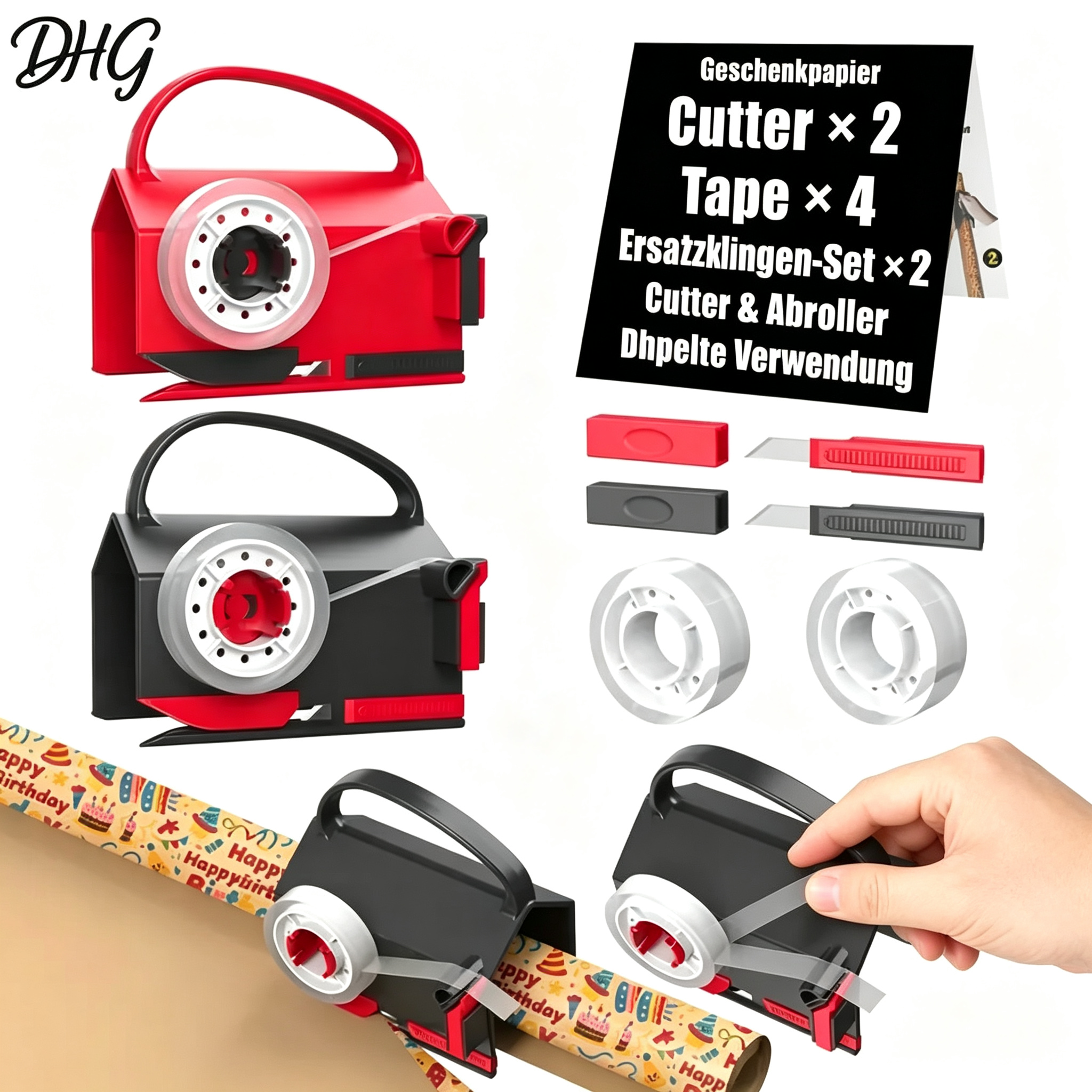 2-in-1 Wrapping Paper Cutter & Tape Dispenser 