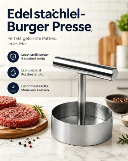 🔥Last Day 50% OFF - Stainless Steel Burger Press | Easy Patty Maker & Food Mold 🍔🥩