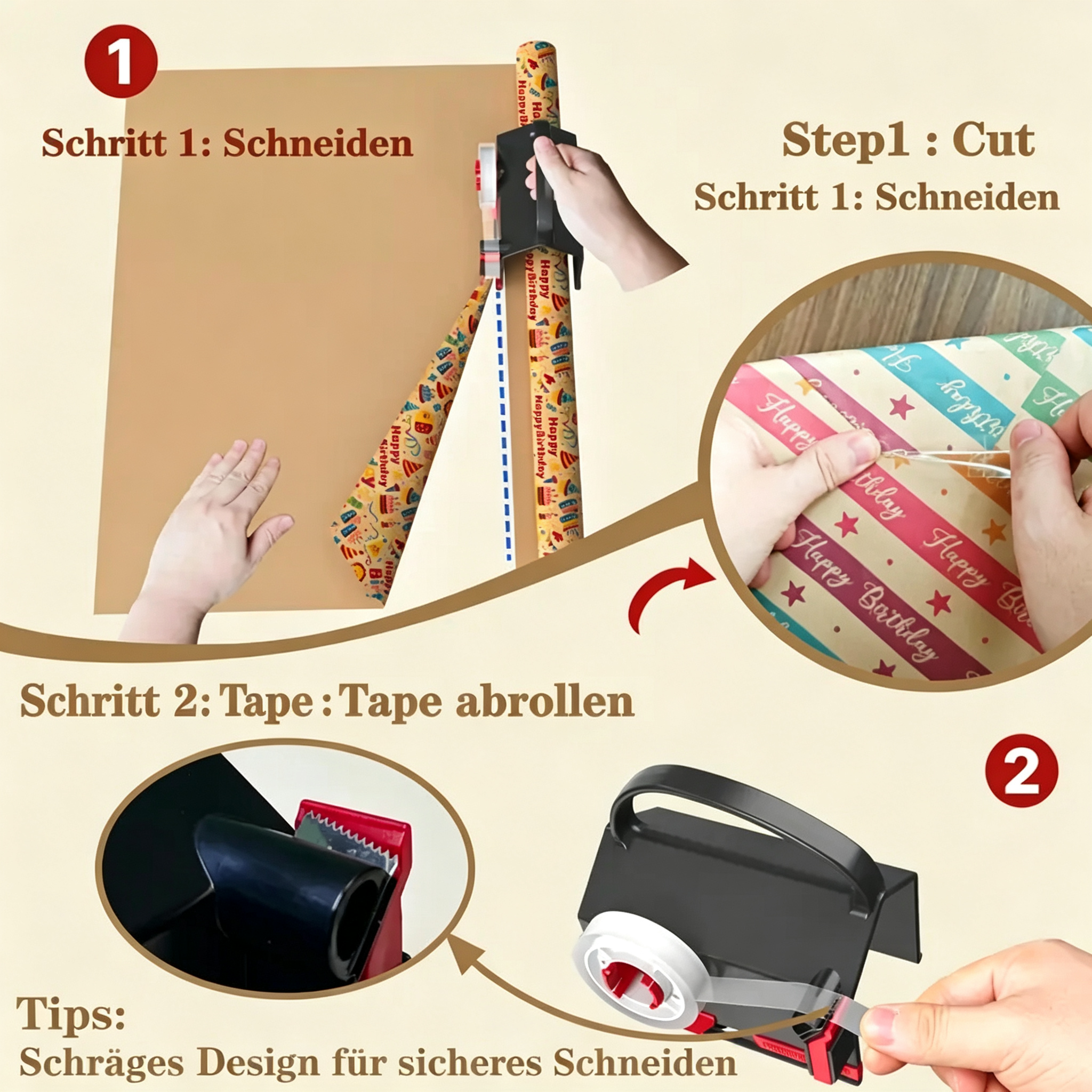 2-in-1 Wrapping Paper Cutter & Tape Dispenser 
