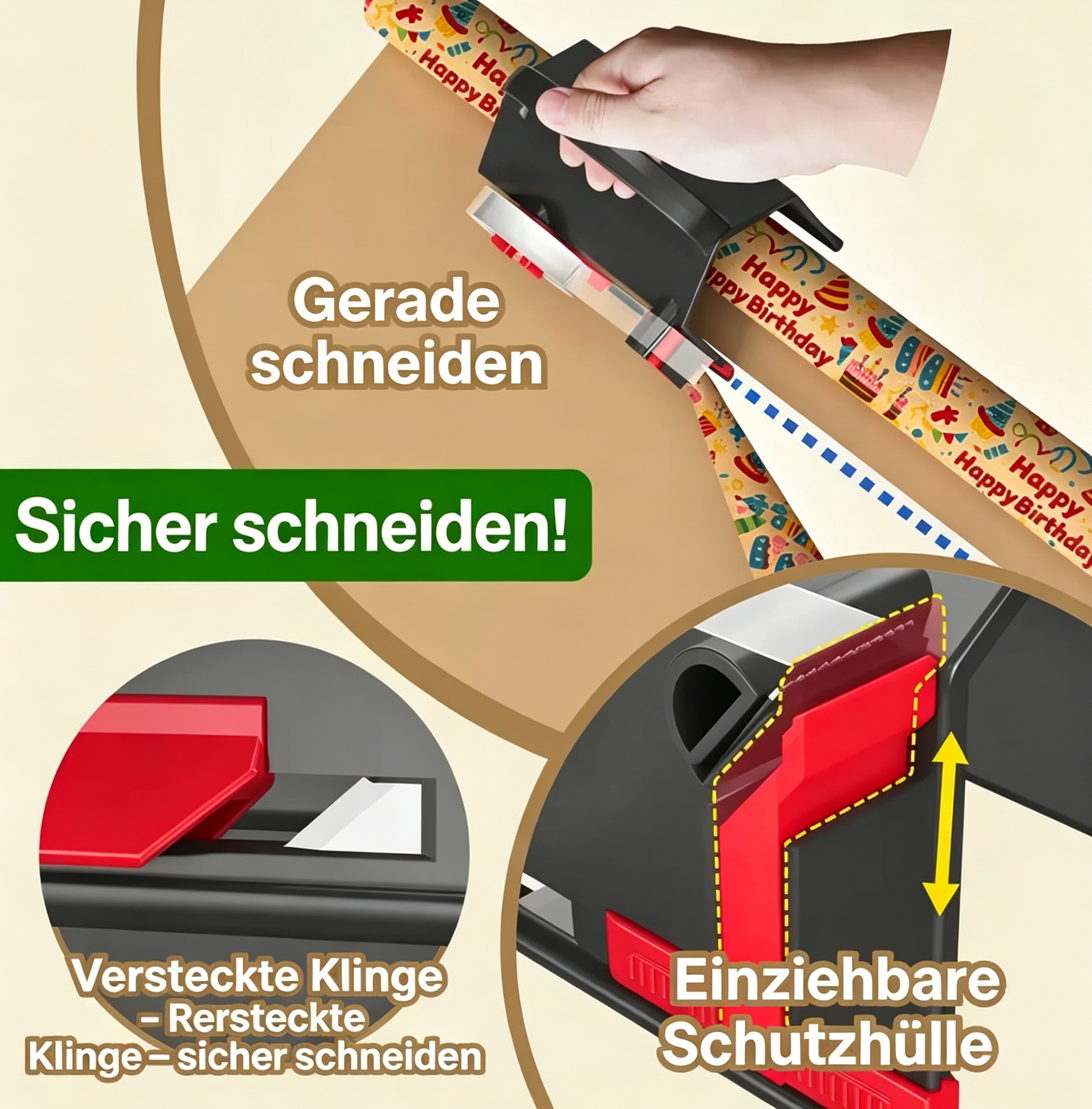 2-in-1 Wrapping Paper Cutter & Tape Dispenser 