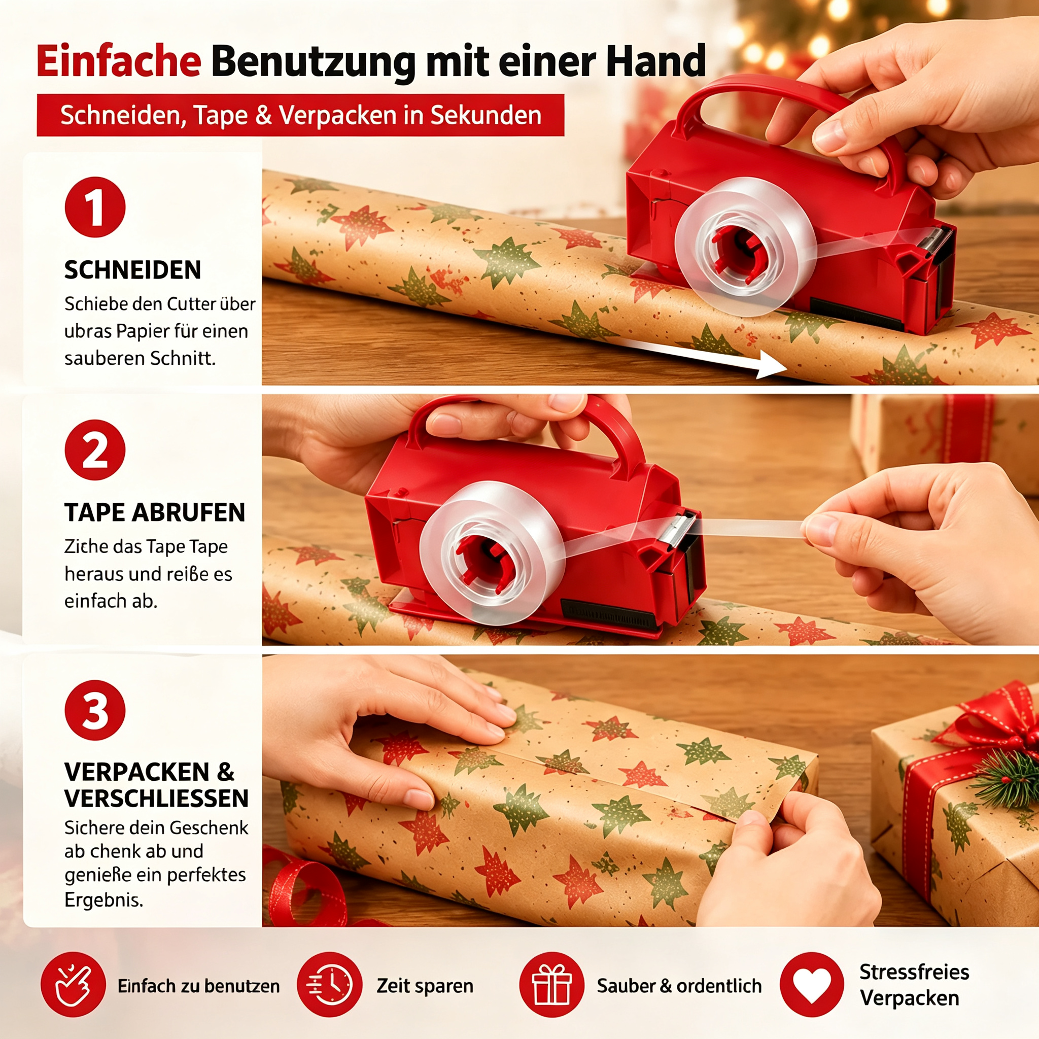 2-in-1 Wrapping Paper Cutter & Tape Dispenser 