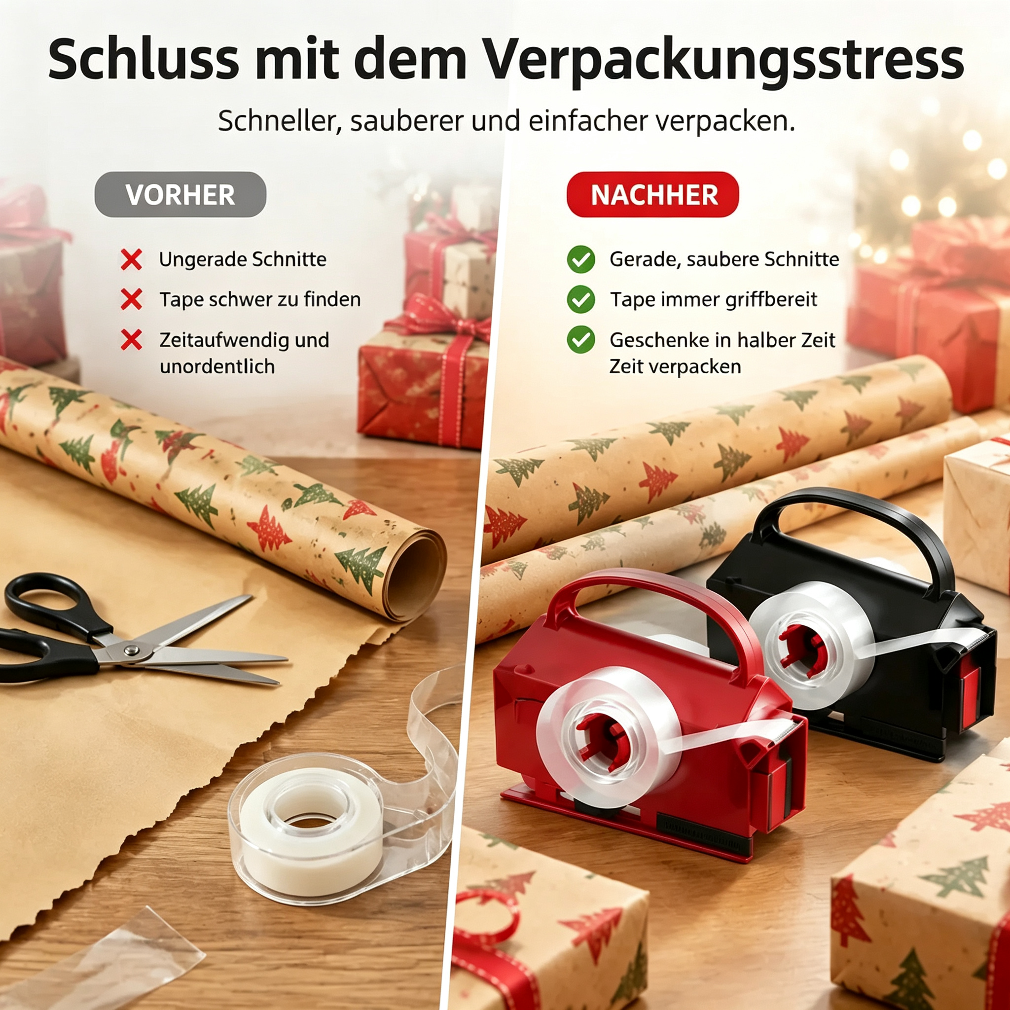 2-in-1 Wrapping Paper Cutter & Tape Dispenser 