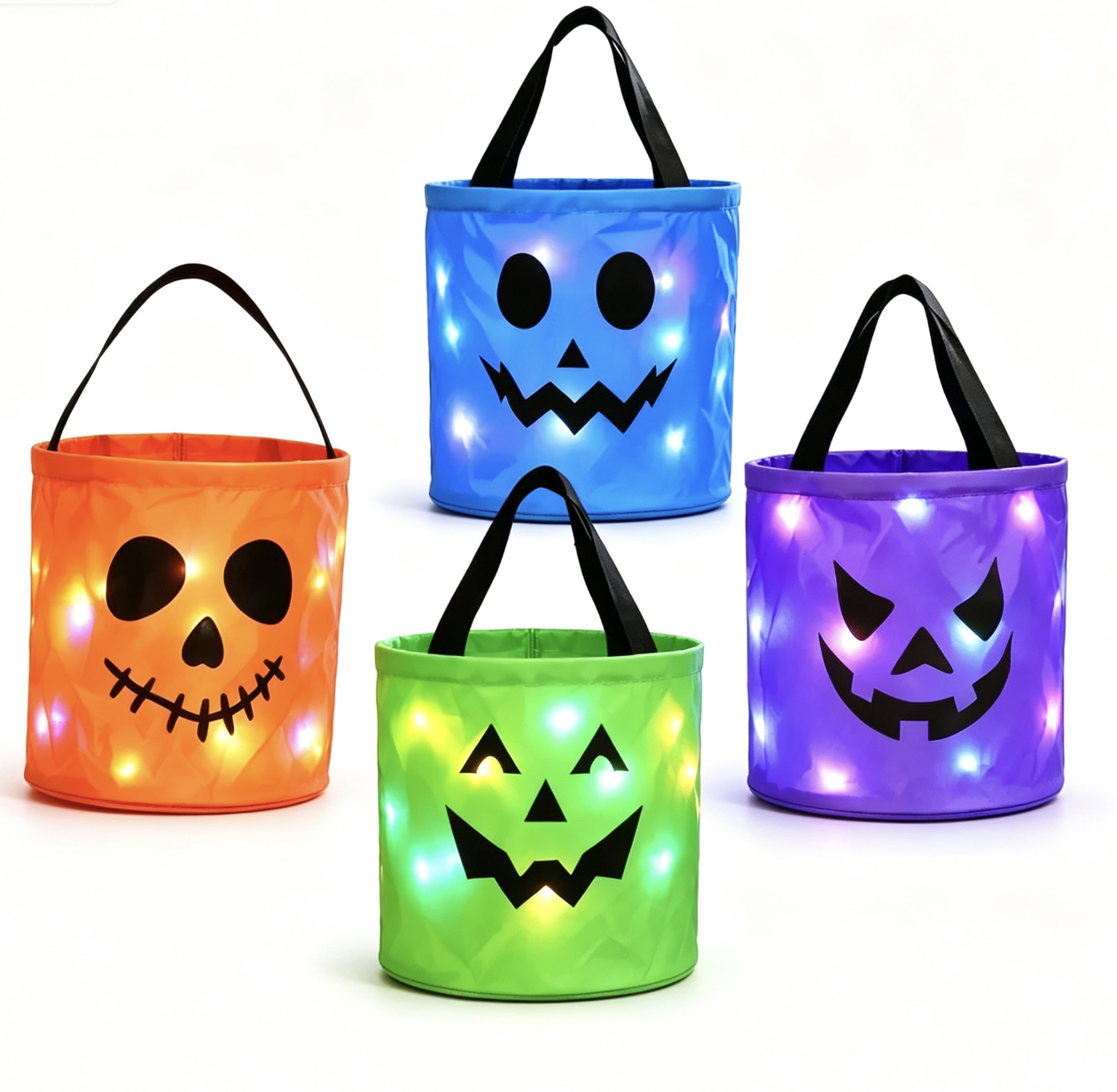 Halloween Candy Buckets with LED Lights - 3/4 Set for Trick or Treat
