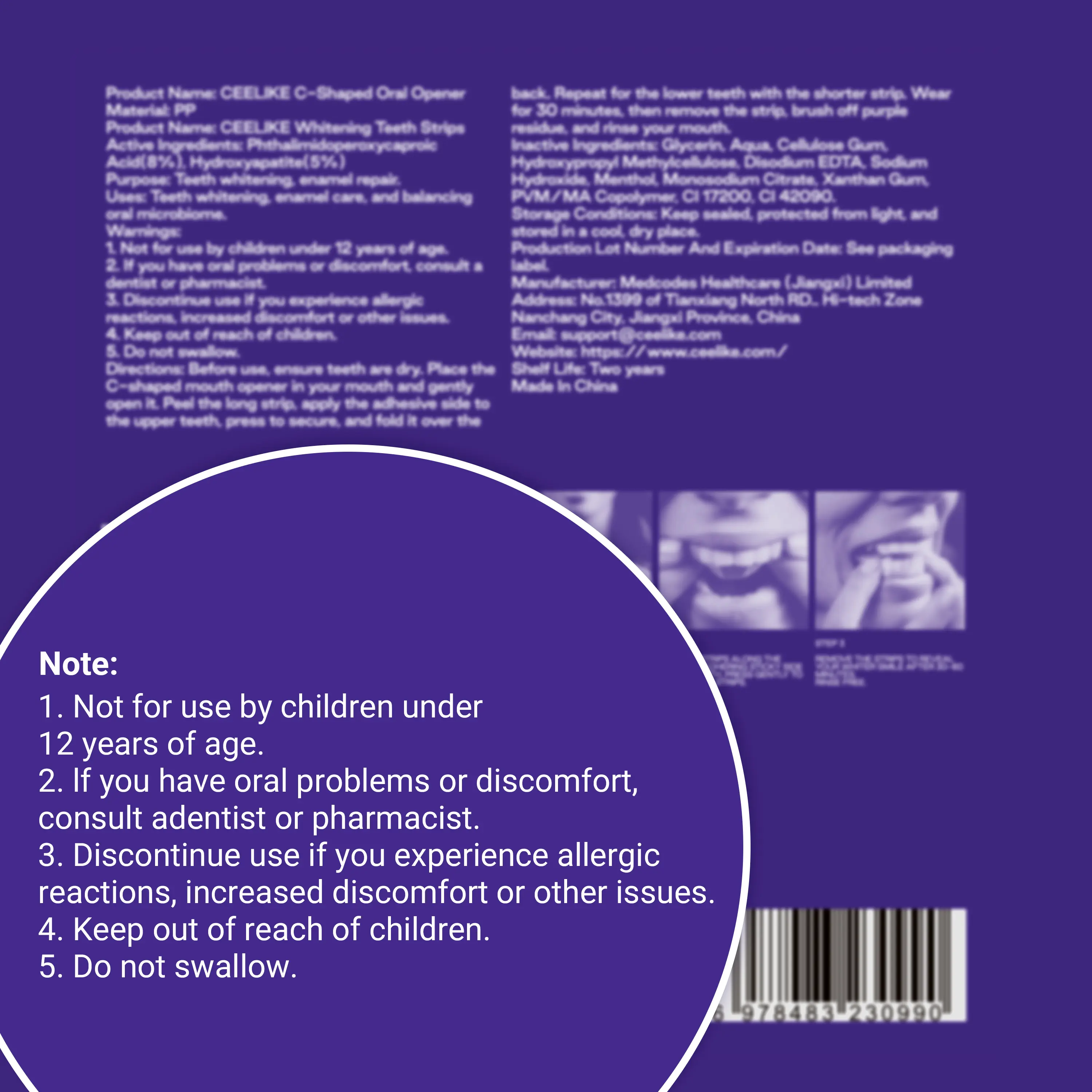 CEELIKE Purple Teeth Whitening Strips with Free Cheek Retractor