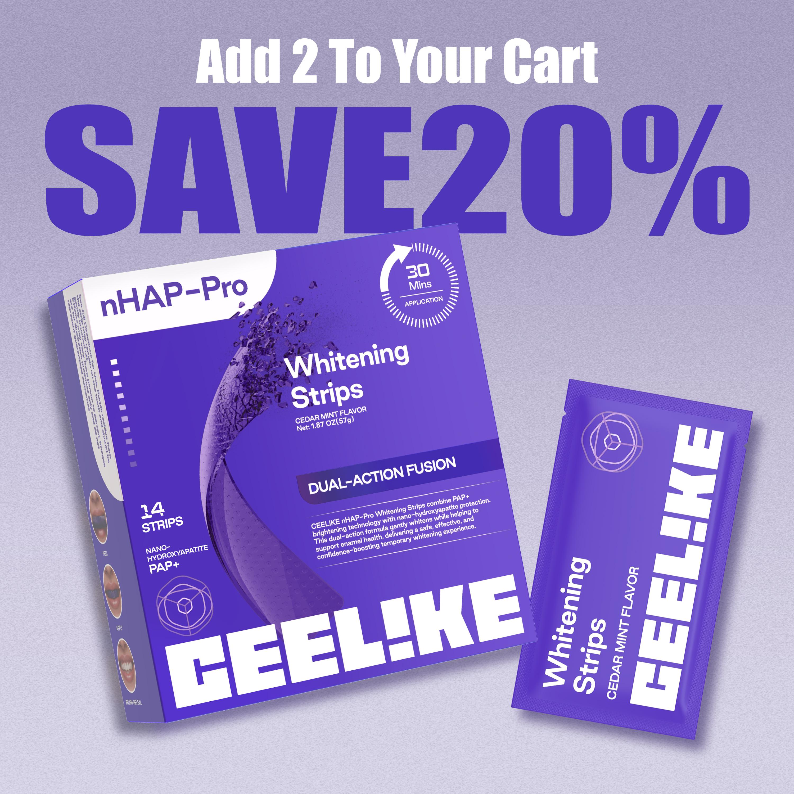 【CEELIKE】 Purple Teeth Whitening Strips  With Free Cheek Retractor - 7/21 Whitening Sessions -Nano-Hydroxyapatite Safe for Enamel - Non Sensitive Teeth Whitening - Peroxide-Free